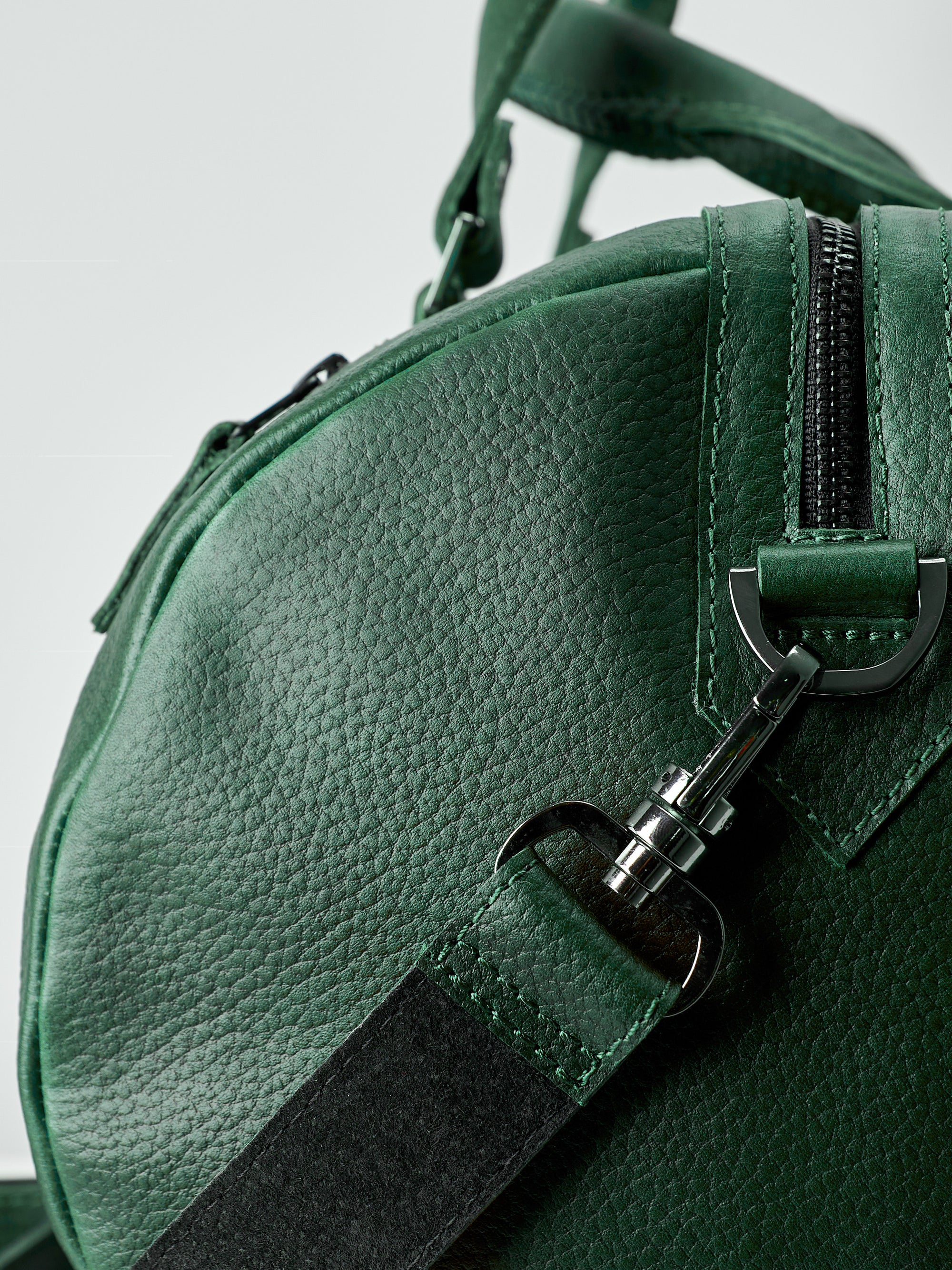 Suede detail. Green  leather shoulder bag for mens gifts. Work out duffle bag