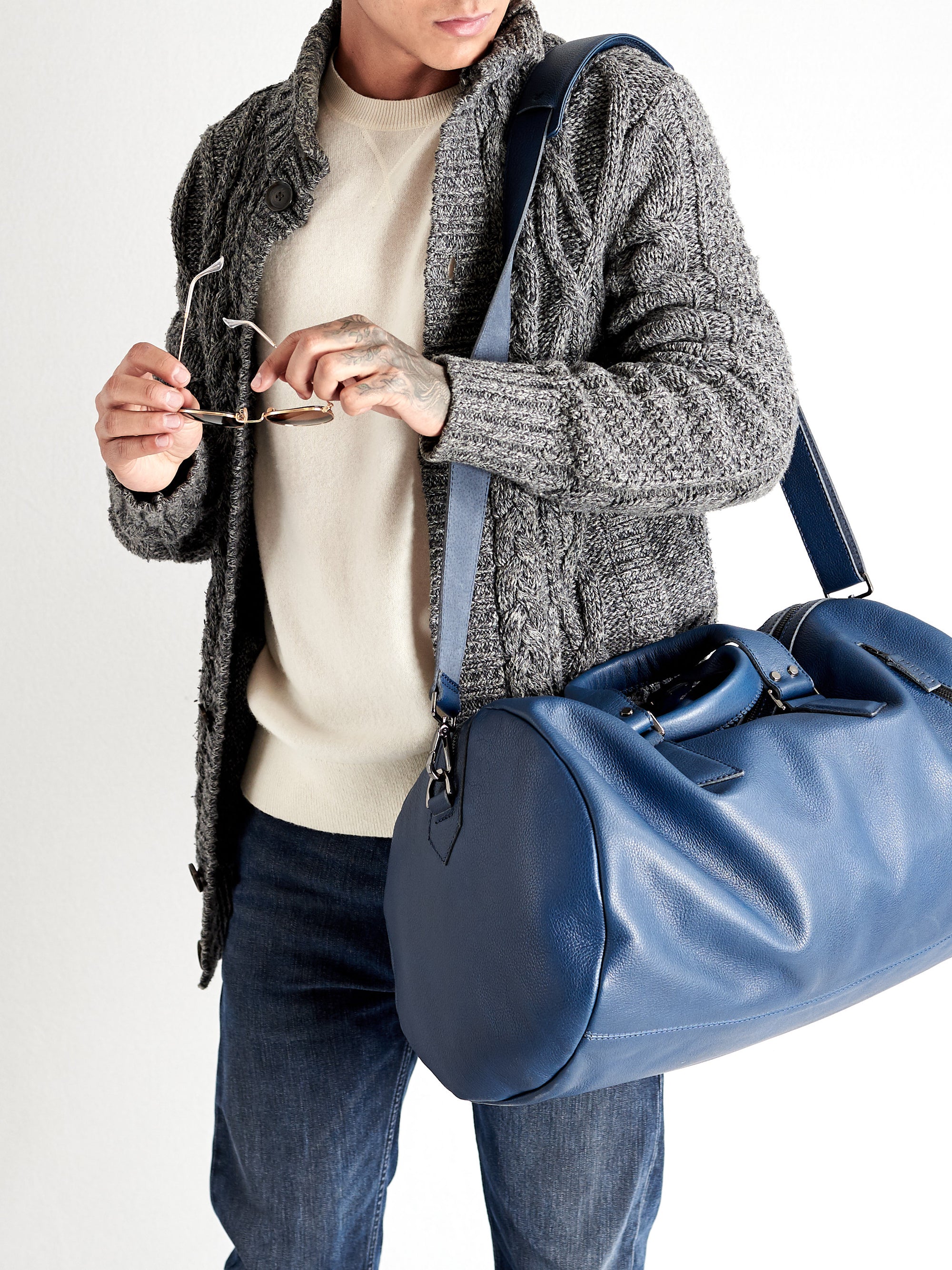 Modern style. Substantial Duffle Bag Navy by Capra Leather