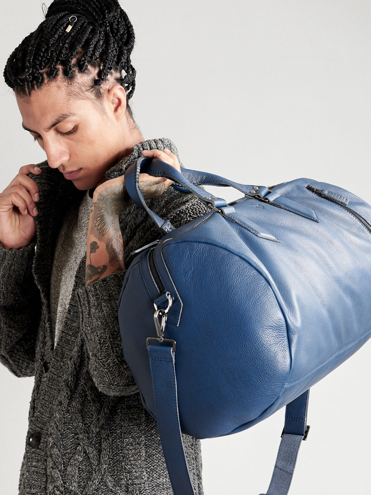 Men's fashion. Substantial Duffle Bag Navy by Capra Leather