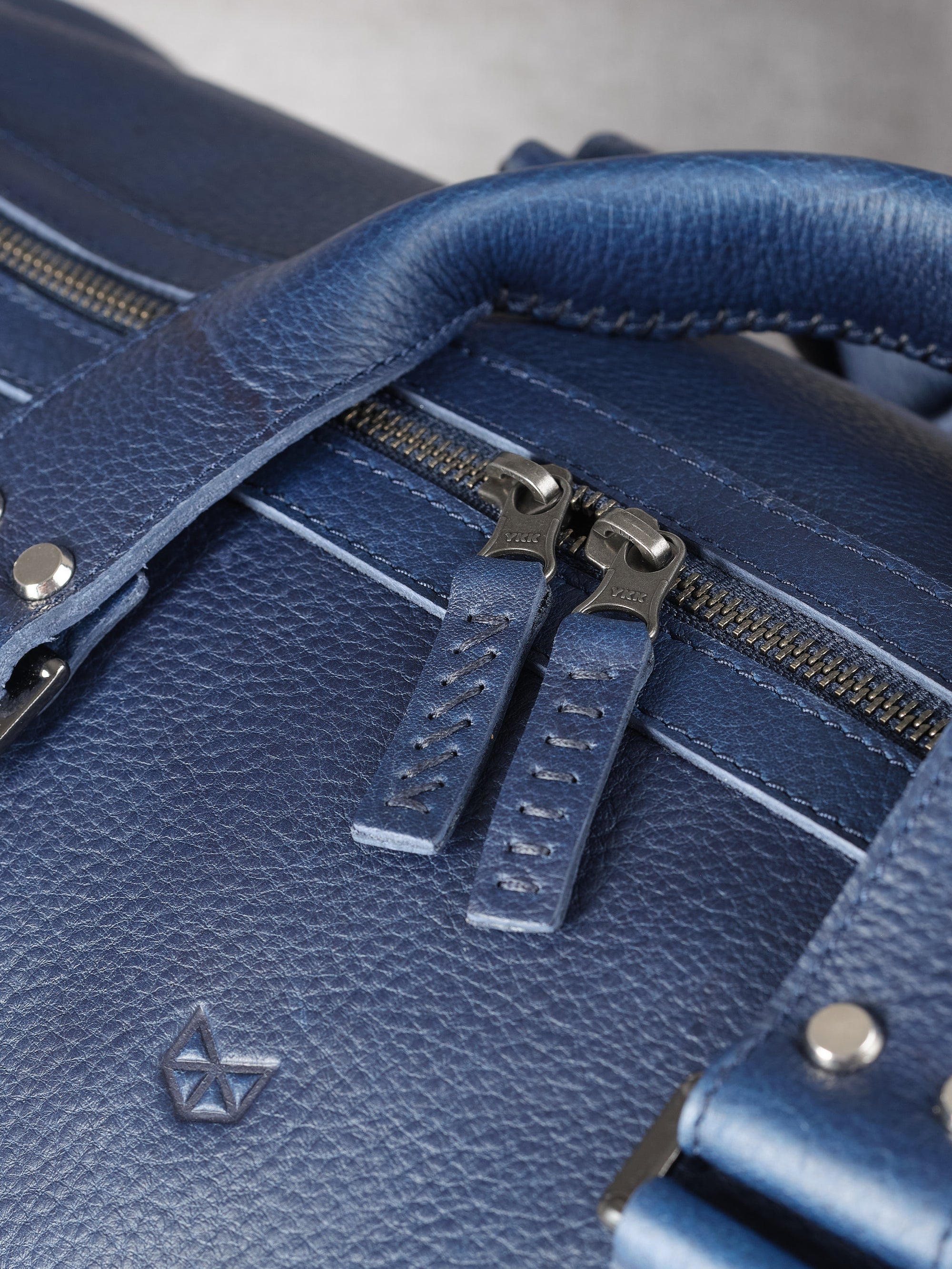 Custom engraving. Substantial Duffle Bag Navy by Capra Leather