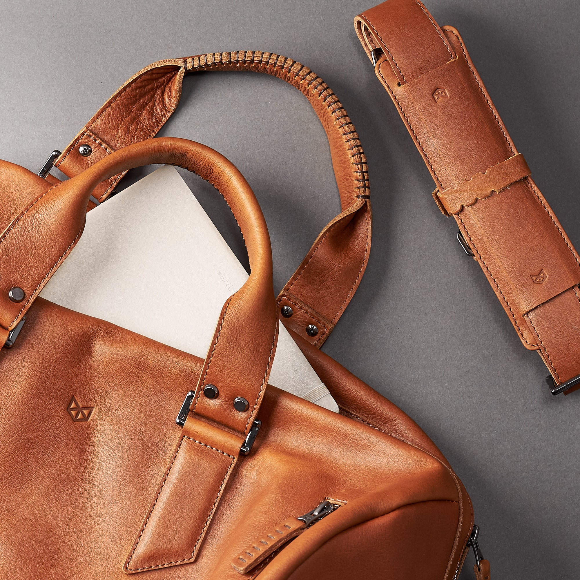Travel holdall. Handmade Tan brown leather duffle bag for men. Mens designer shoulder bag