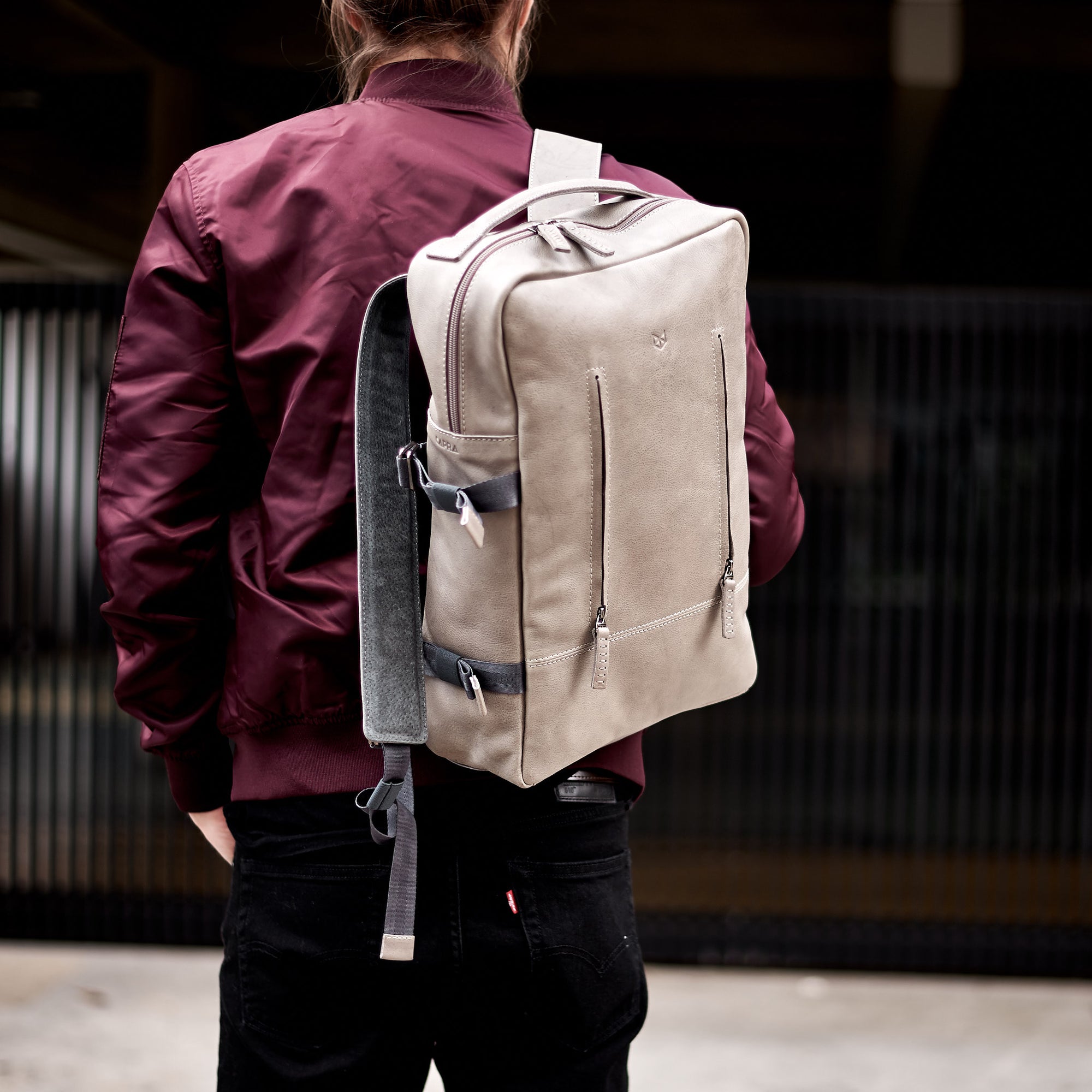 leather backpack grey by capra leather