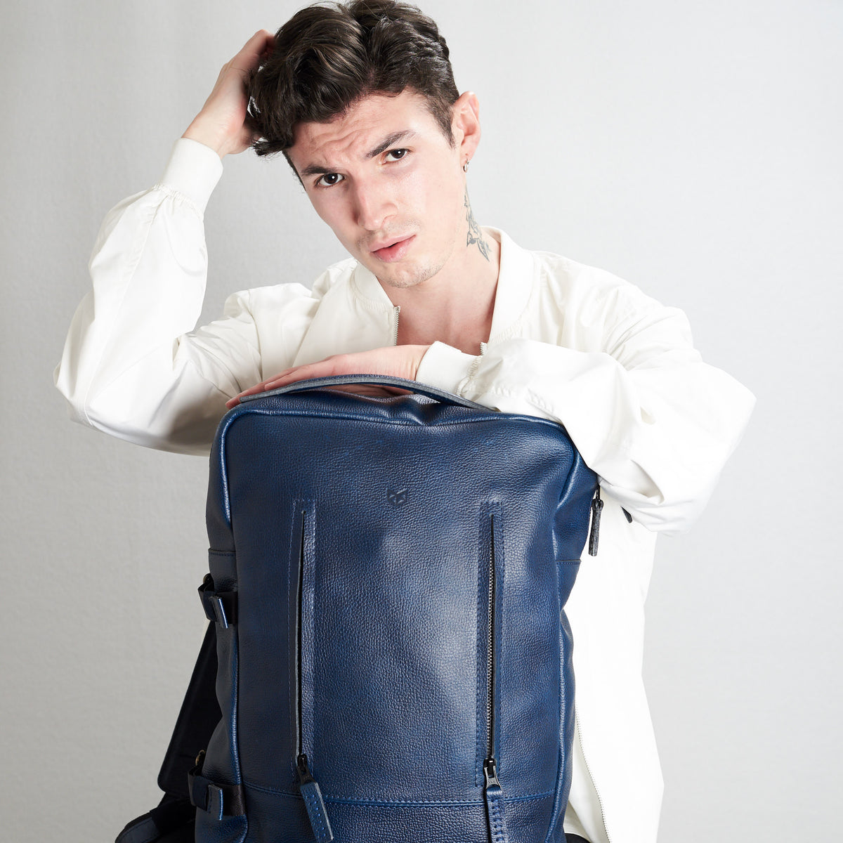 backpacks men navy by capra leather