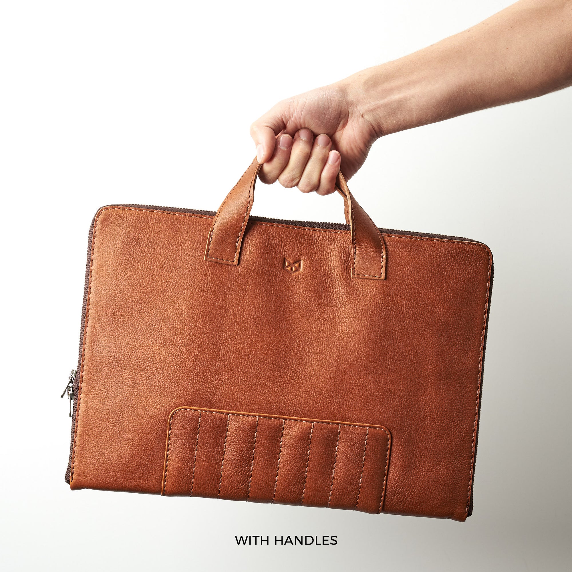 Optional handles. Business slim brown laptop bag folio. Device bag folio.
