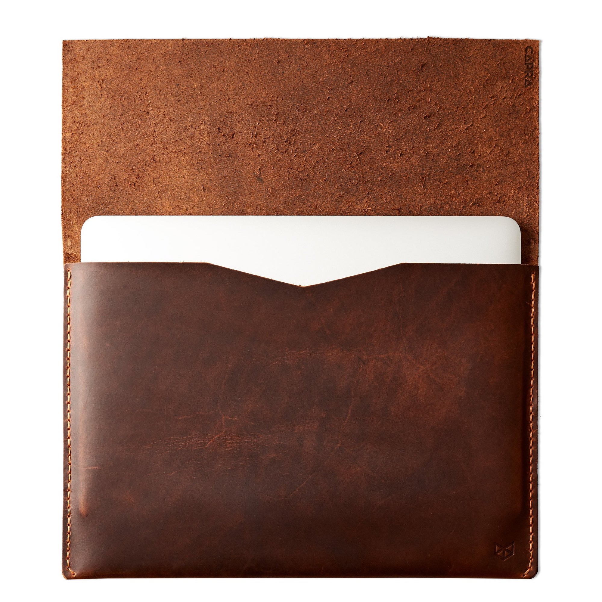 open case in tan leather. Dell XPS 13" 15" sleeve by Capra Leather