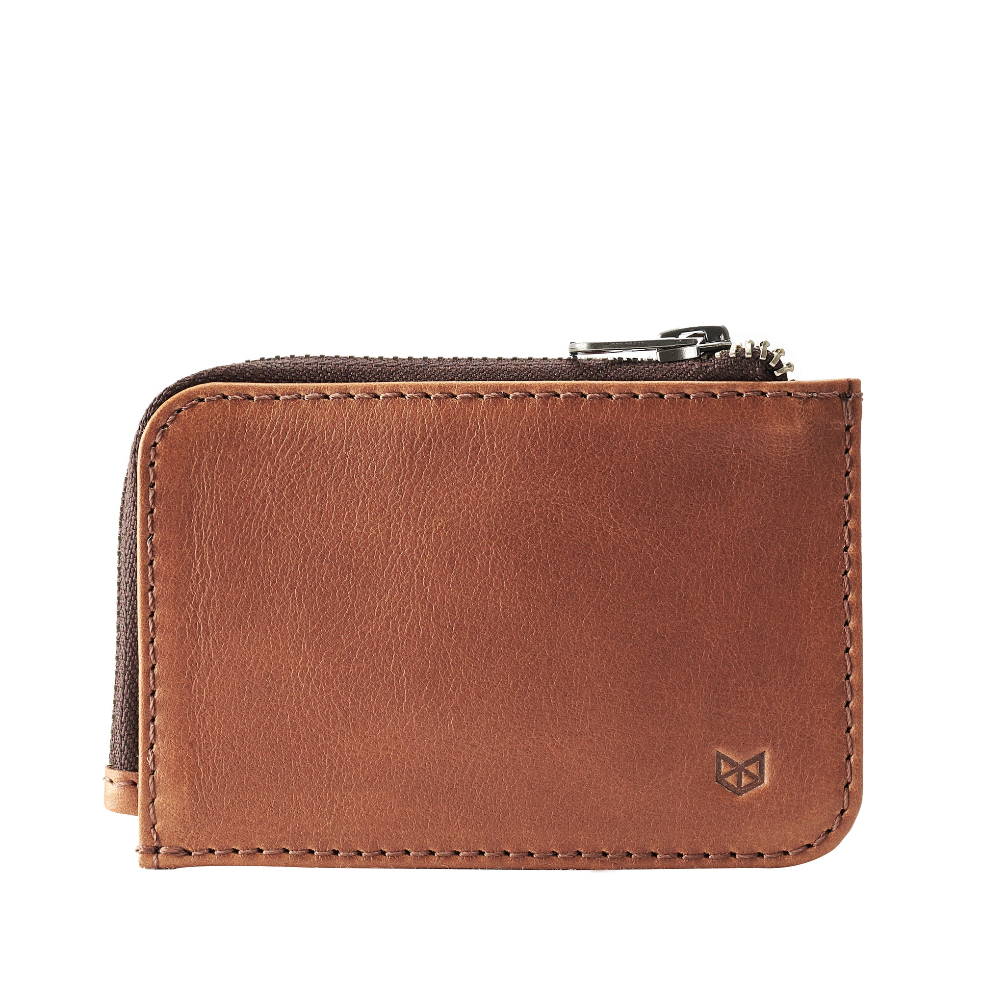Cover. Minimalist tan zipper card holder. Men's bills and coins wallet. Slim designer credit cards holder