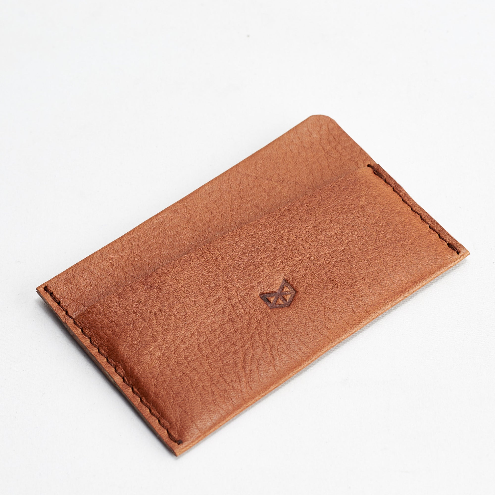 Angle. Slim light brown leather card holder. Gifts for men, leather tan card holder, handmade accessories, minimalist designer cards wallet