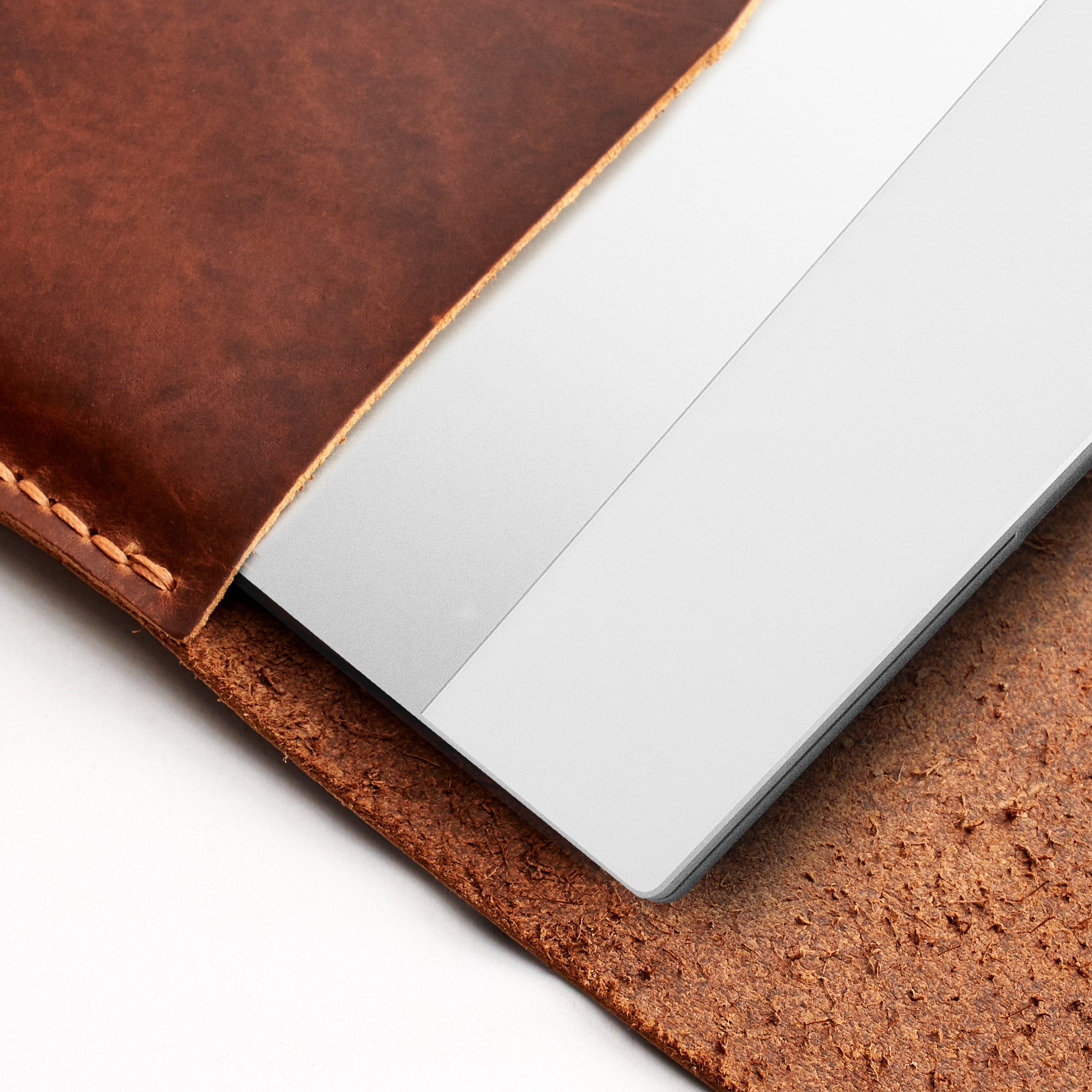 Soft interior. Tan brown leather Pixelbook and Pixelbook Go sleeve. Designer unique mens cases. Hand stitched Pixelbook sleeve
