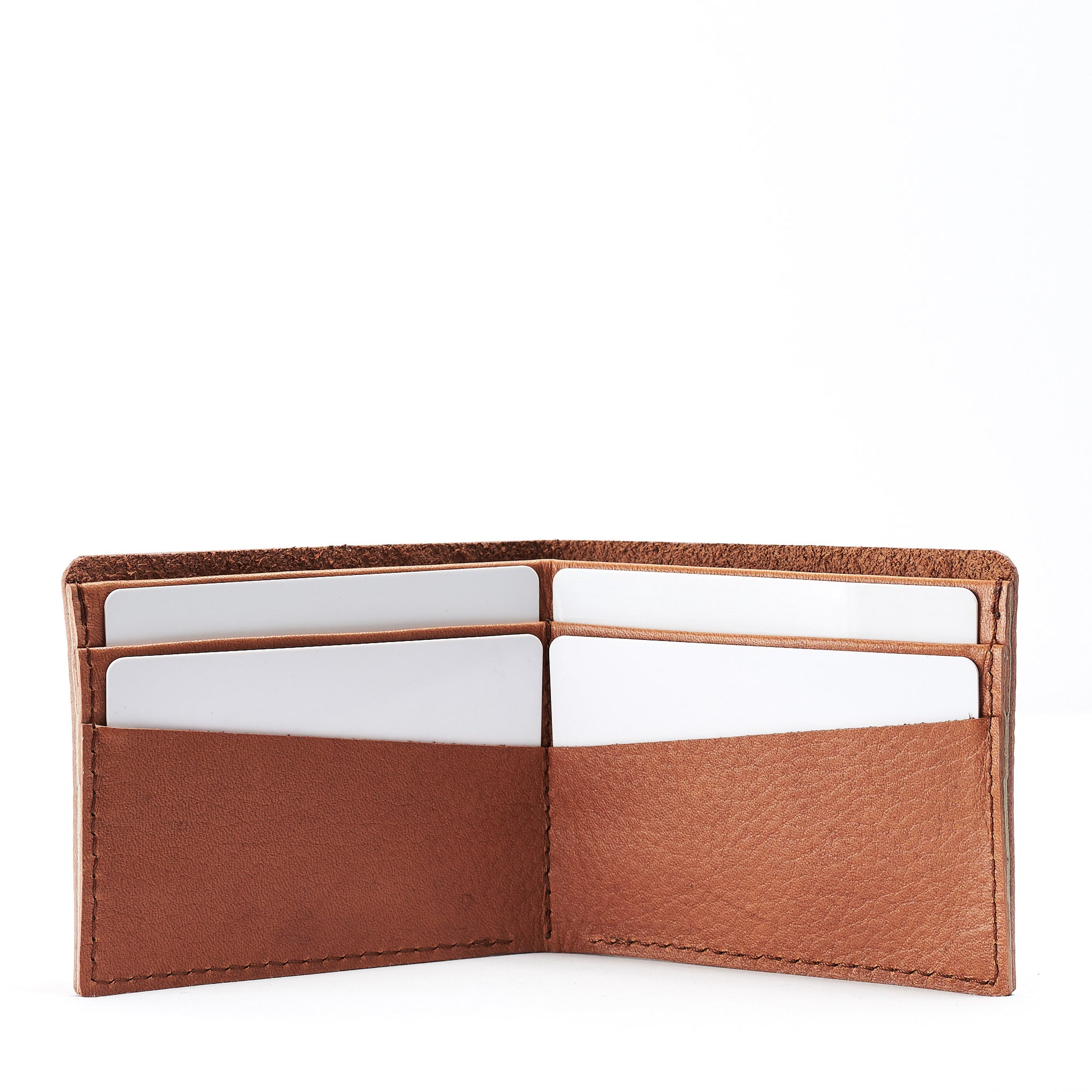 Open. Leather light brown slim wallet gifts for men handmade accessories. minimalist full grain leather thin wallet