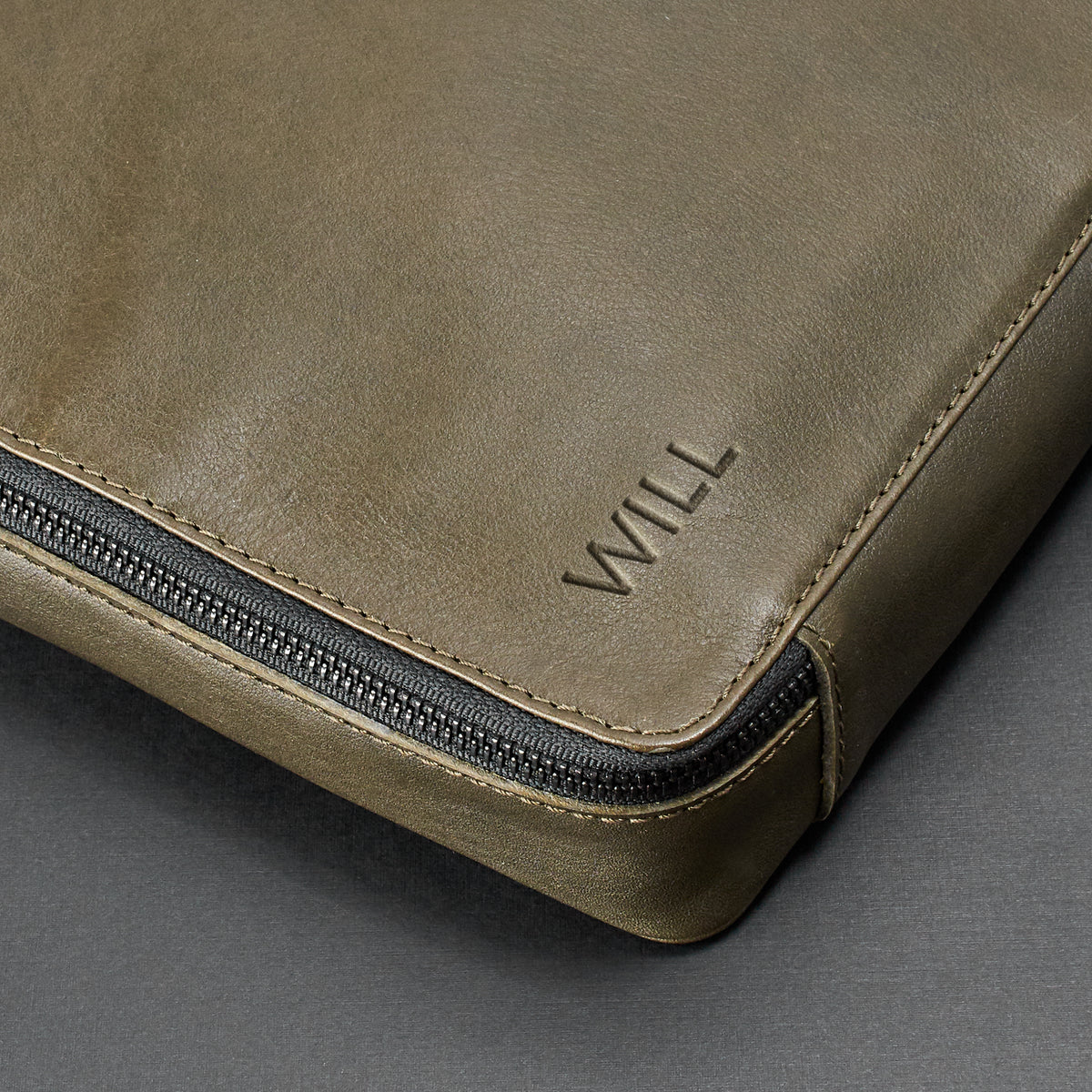 Custom monogram. Personalized tech organizer green by Capra Leather