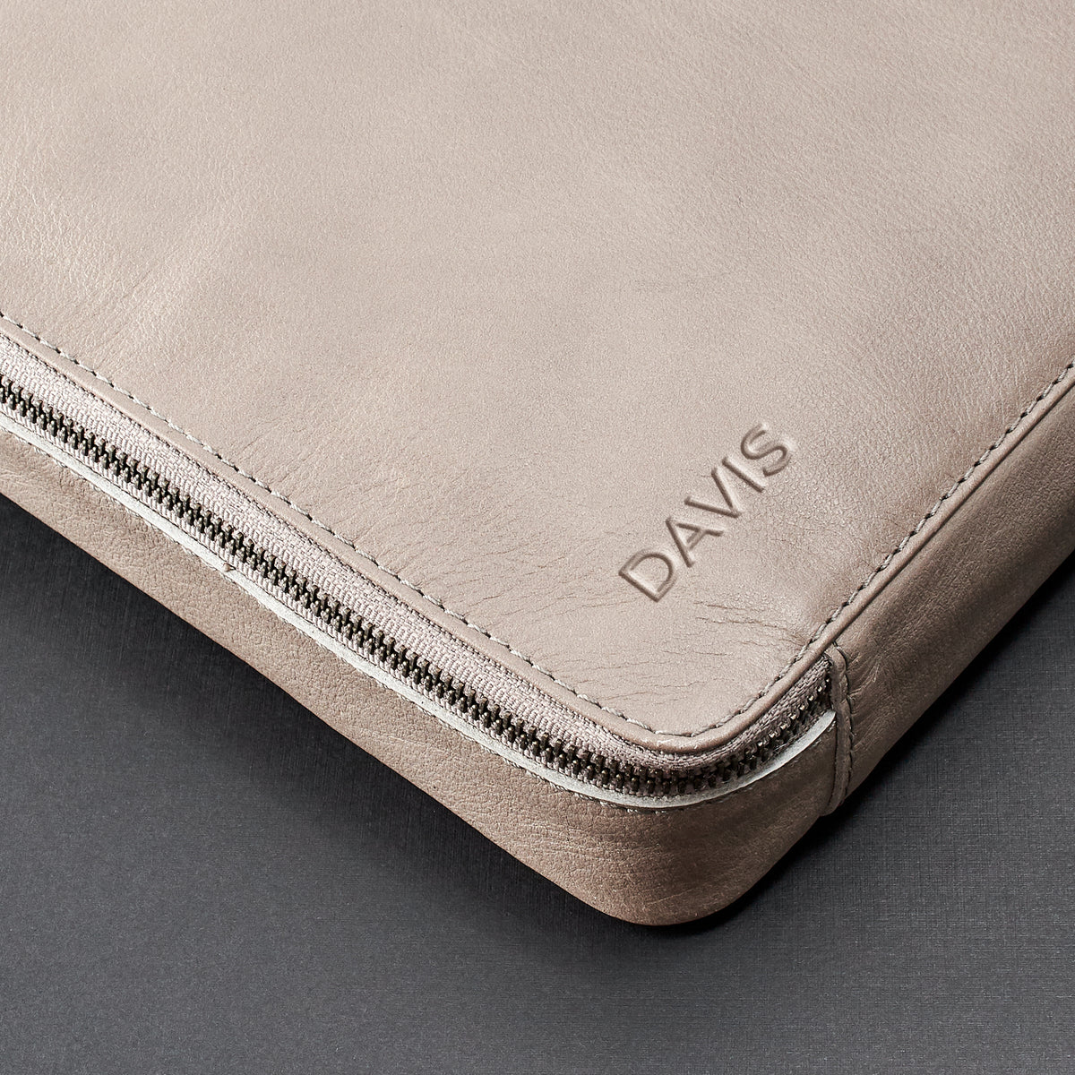 Custom monogram. Grey tech accessory organizer by Capra Leather