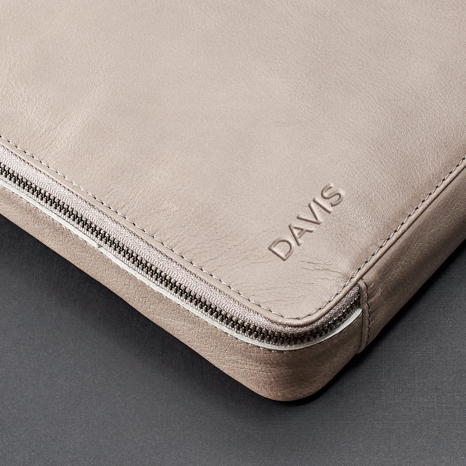 Custom monogram. Grey tech accessory organizer by Capra Leather