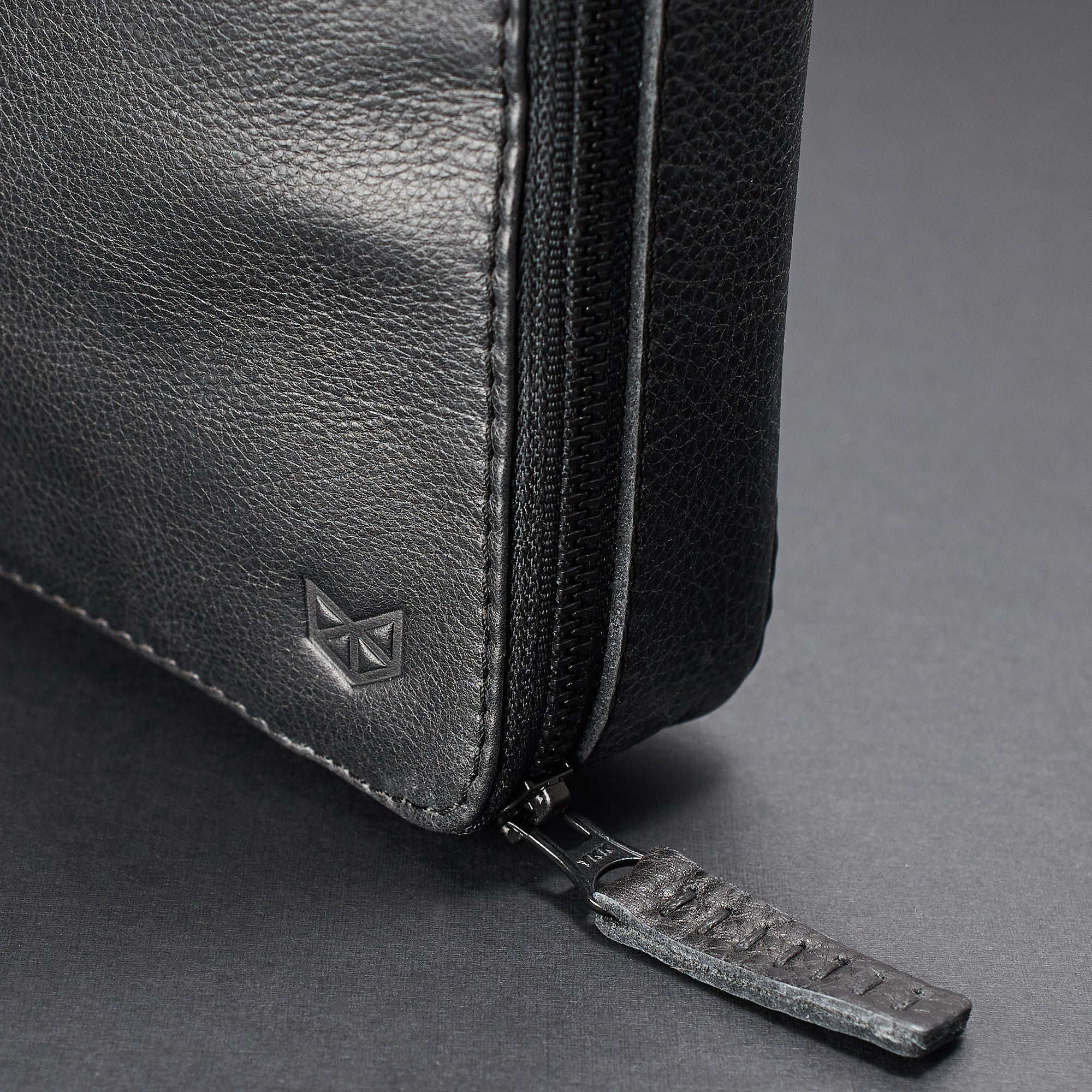 Metallic YKK zippers. Black tech gear zipper bag by Capra Leather