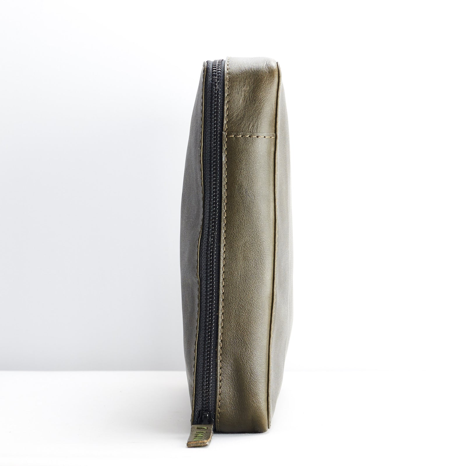 Best tech bag for travel. Green tech gear zipper bag by Capra Leather