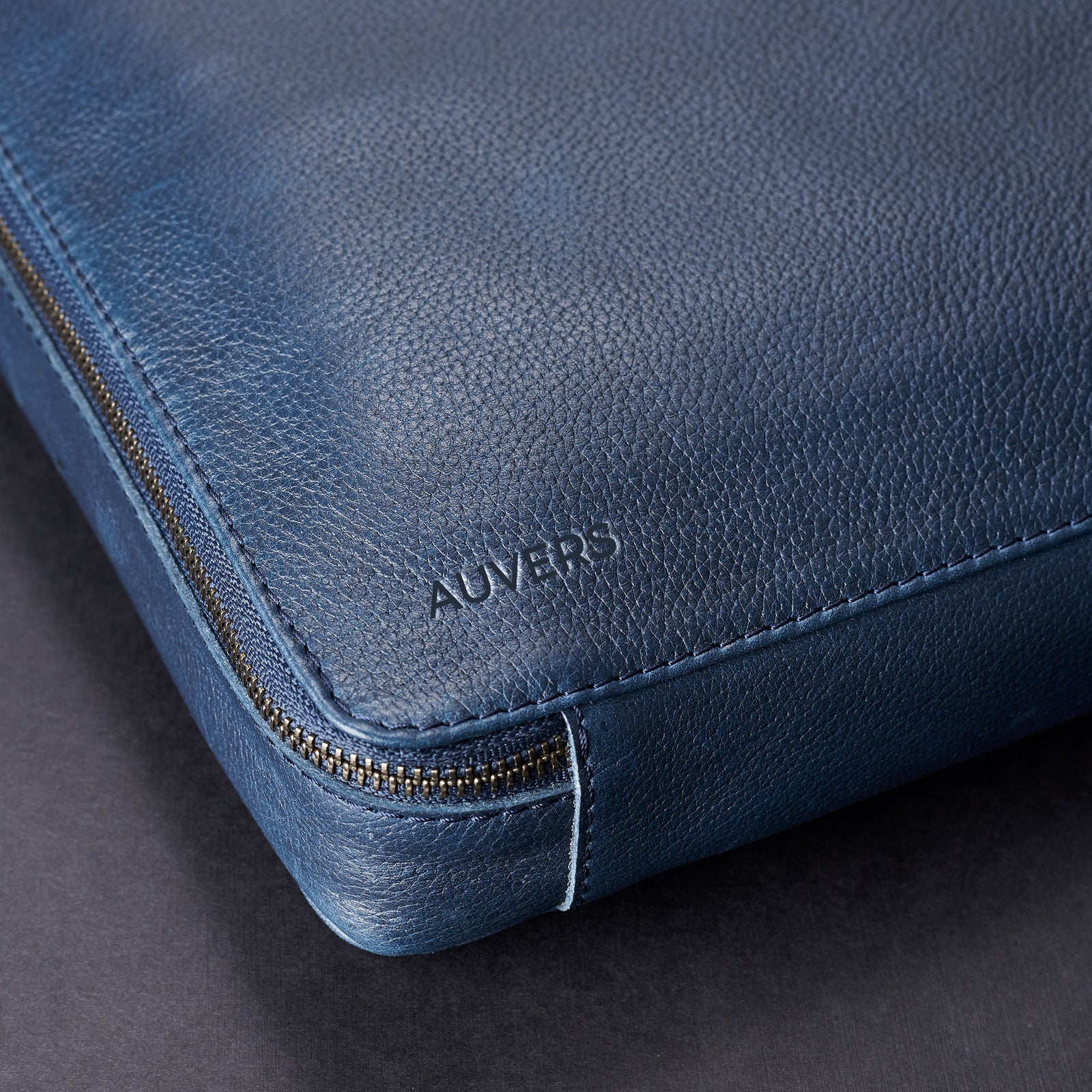 Custom engraving. Navy blue gadget organizer by Capra Leather