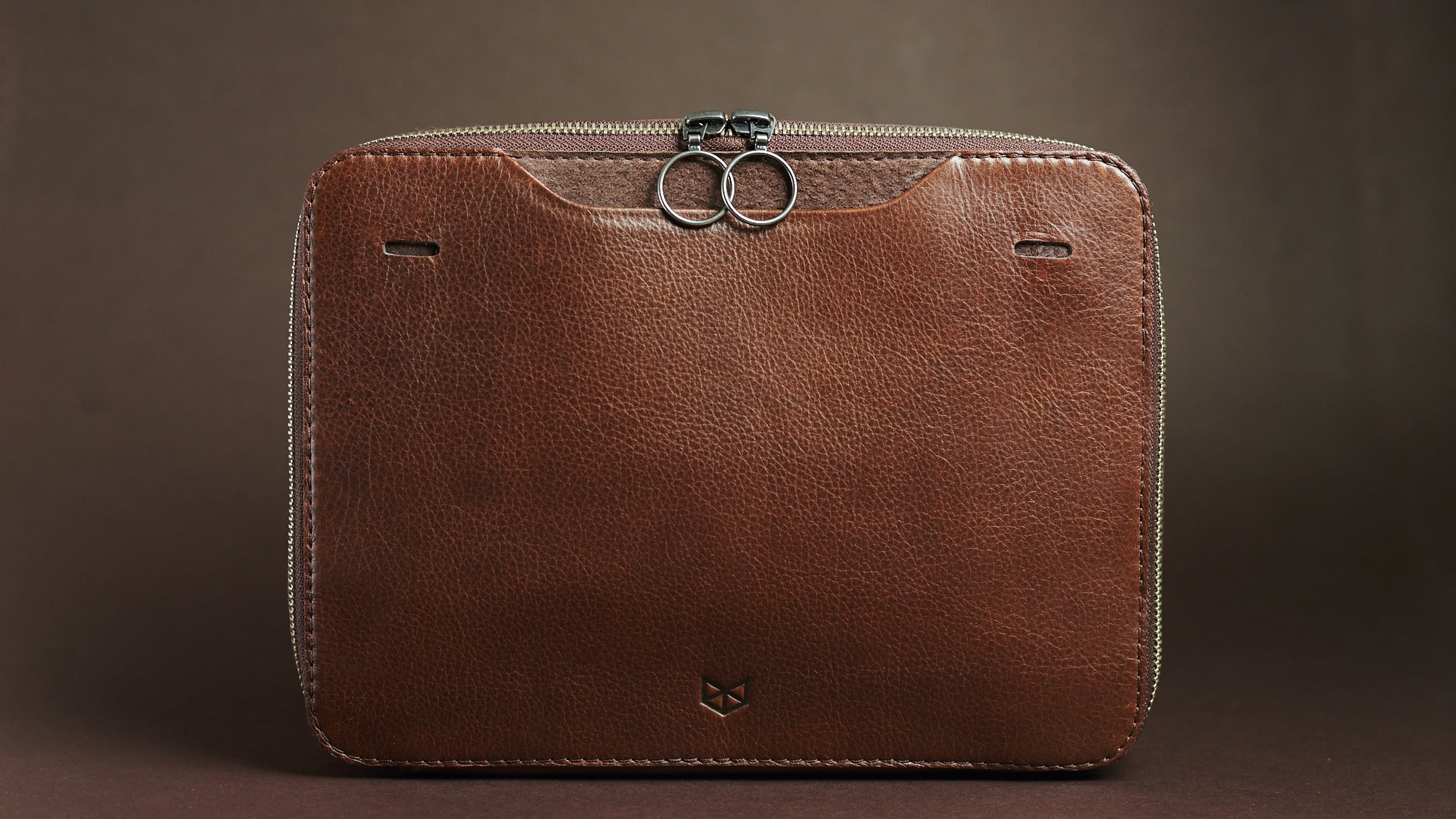 Brown gadget pouch. Best tech organizer bag for travel by Capra Leather