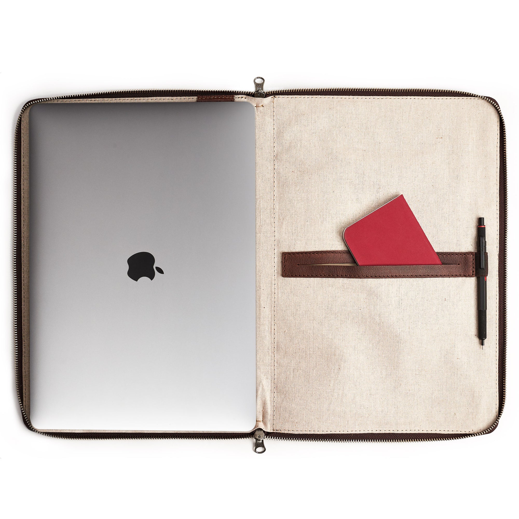 Interior. 100% linen interior. Brown Leather Laptop Portfolio Case. Laptops & devices Bag.
