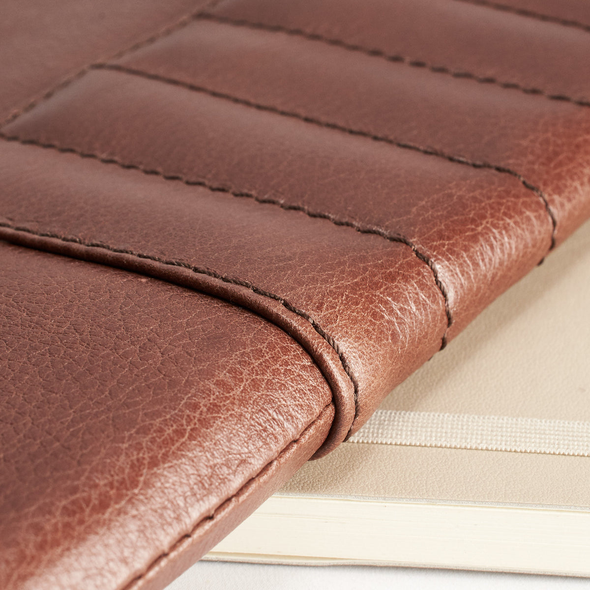 Padded biker style grip. Business brown  slim laptop bag folio. Device bag folio. Custom monogram. 