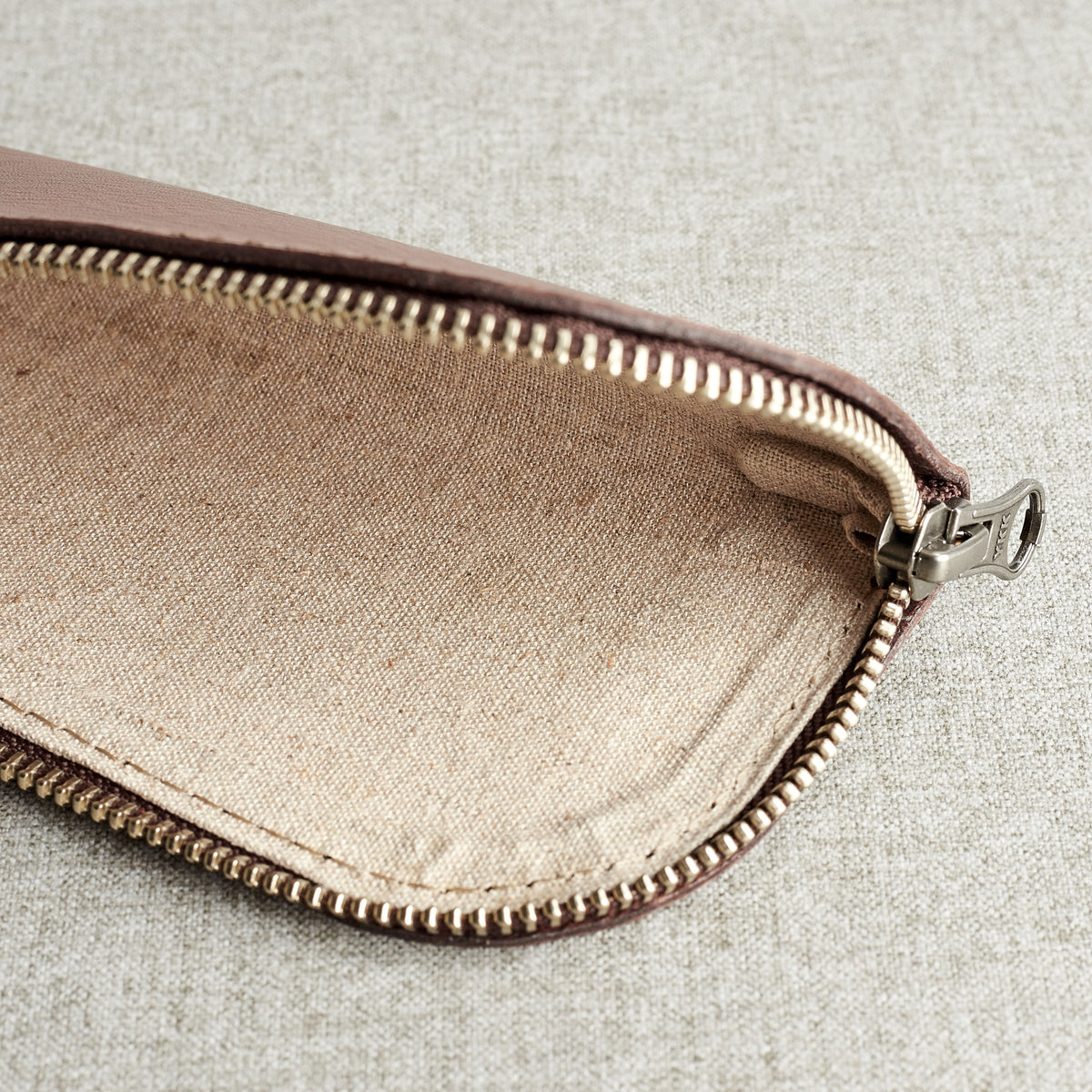 Style linen interior. Brown leather glasses case for men. Custom handmade leather sleeve for mens glasses