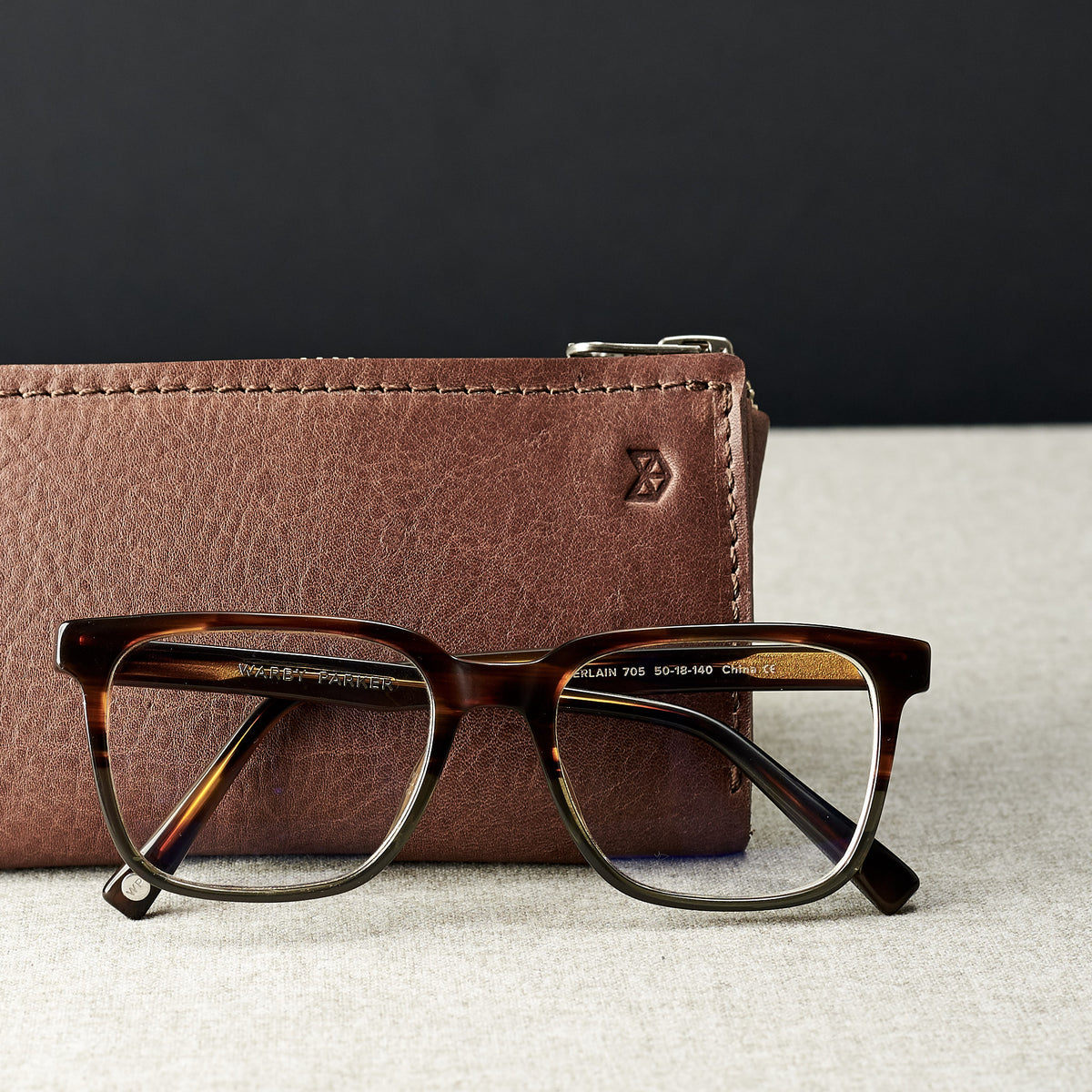 Style photo. Brown leather glasses case for men. Eyewear mens leather cases