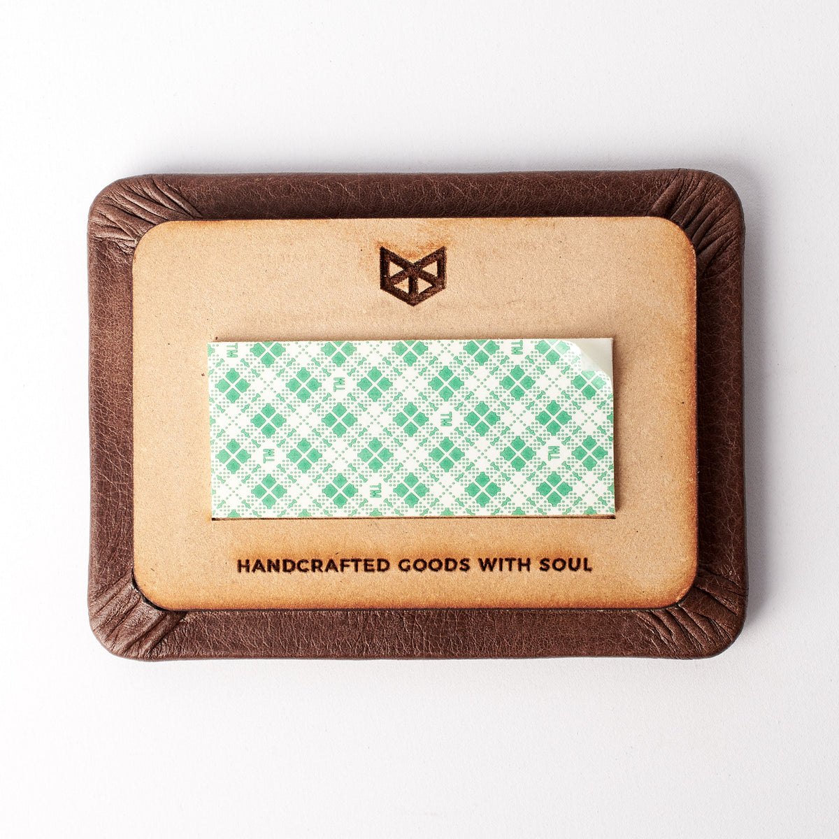 Back side. Brown leather magnetic key holder with easy wall mounting