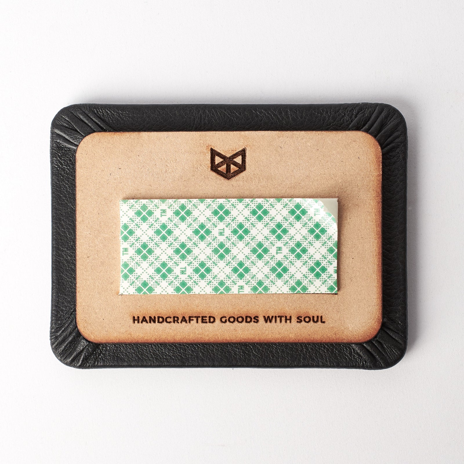 Back side. Black leather magnetic key holder with easy wall mounting