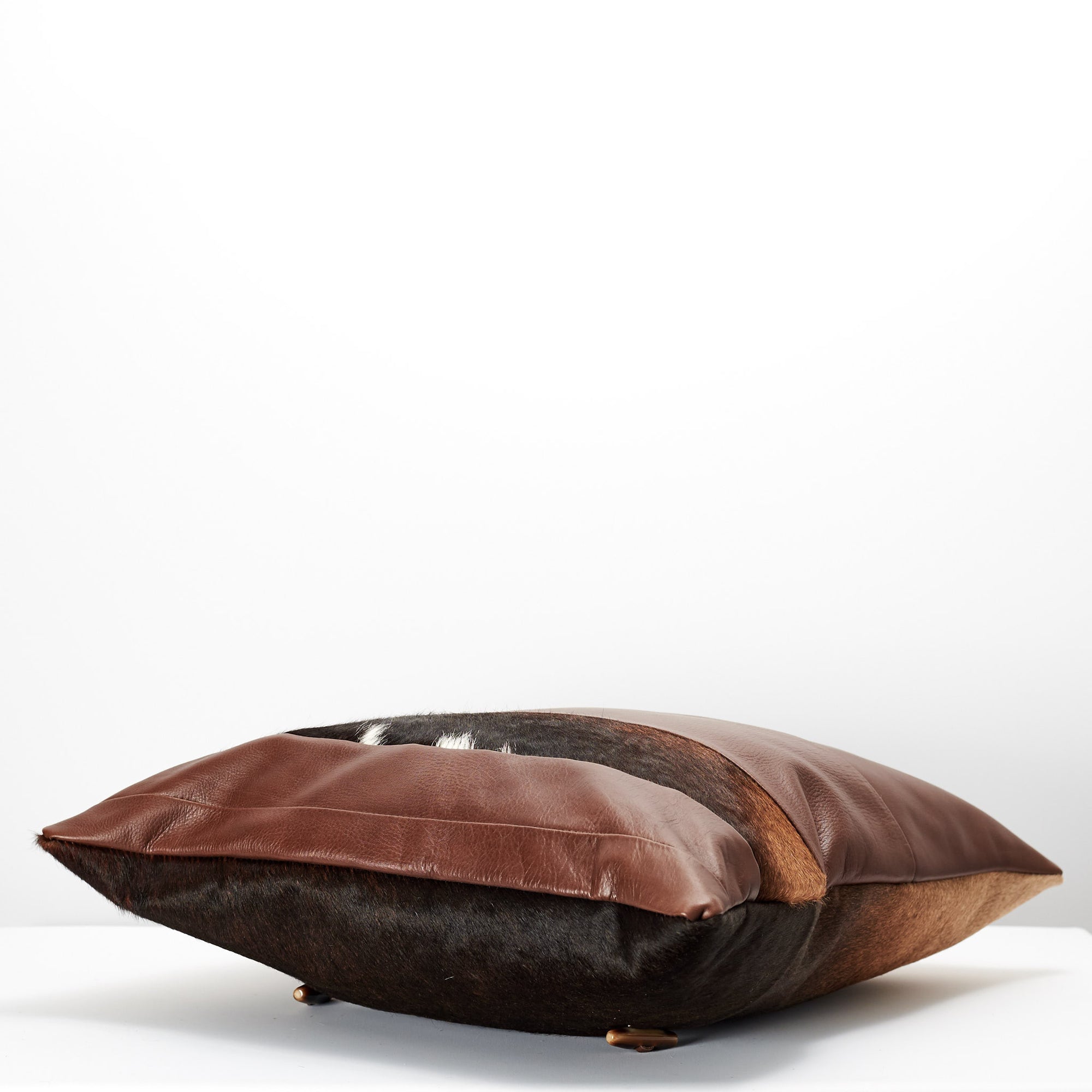 Up side down. Brown Dual Leather Cowhide Cushion. Couch decoration, lounge, bench, sofa cushion covers, custom size, pillow. 
