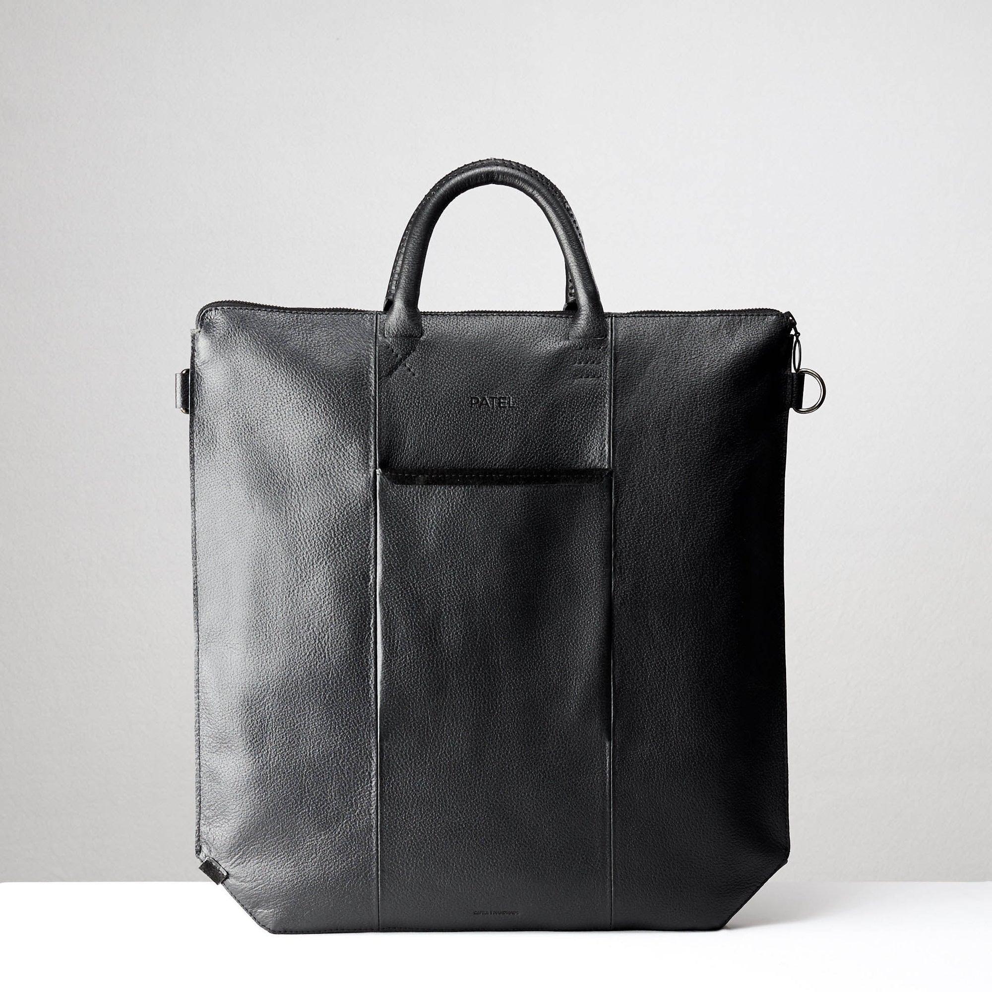 Back pocket. Black tote zipper bag by Capra Leather. Handmade men work bag.
