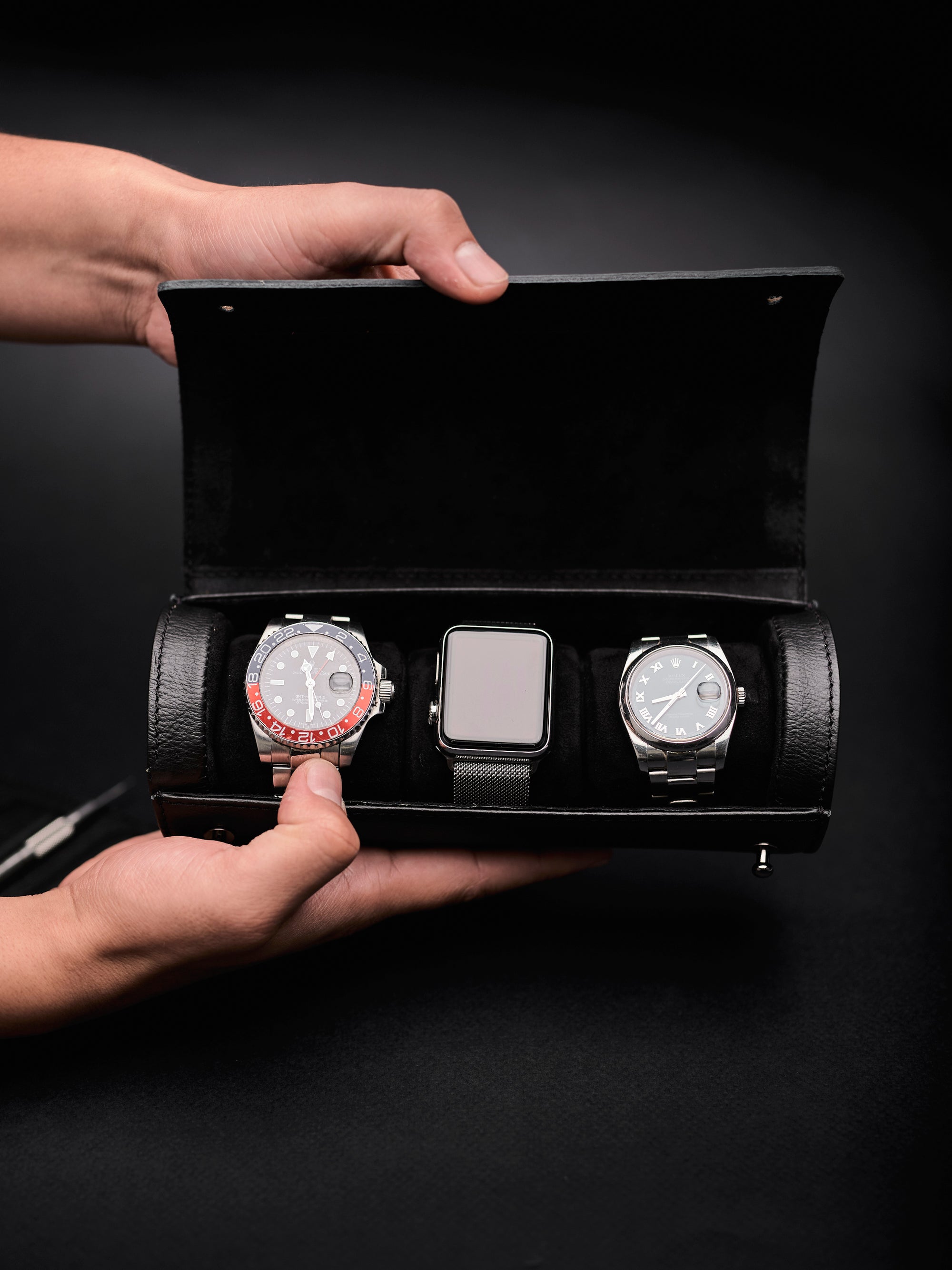 Rolex watch travel case black by Capra Leather