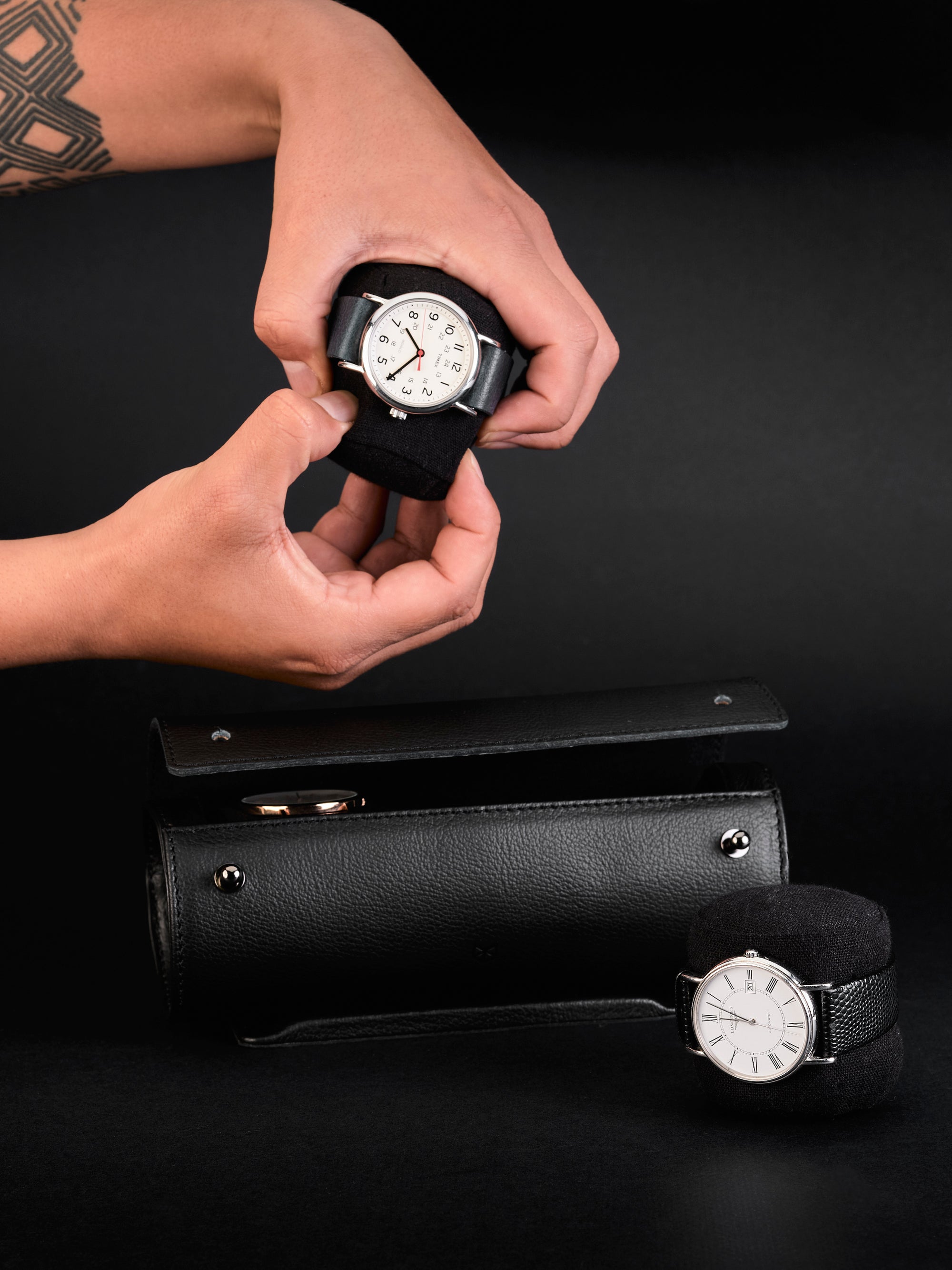 Longines watch case black by Capra Leather