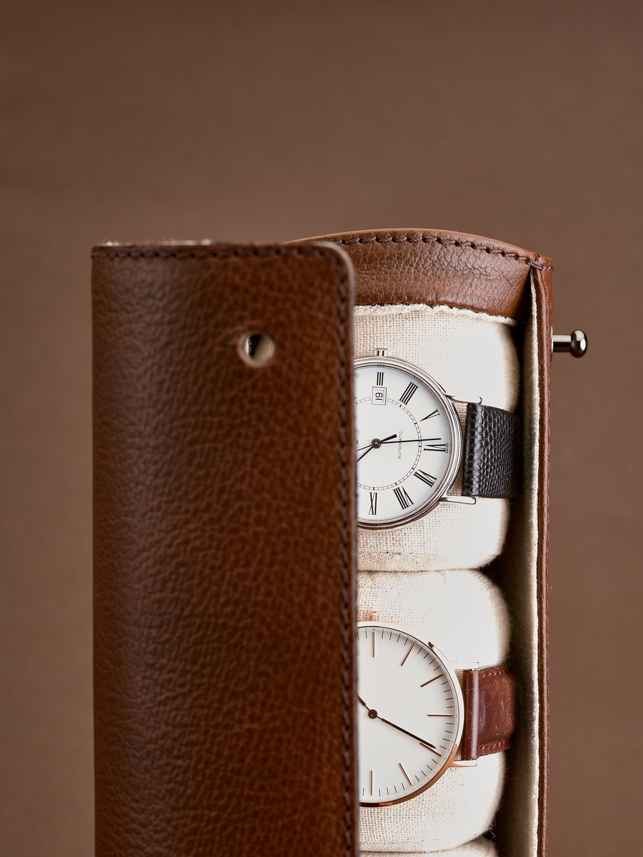 Personalized Leather Watch Roll Case Travel Watch Roll With 3 