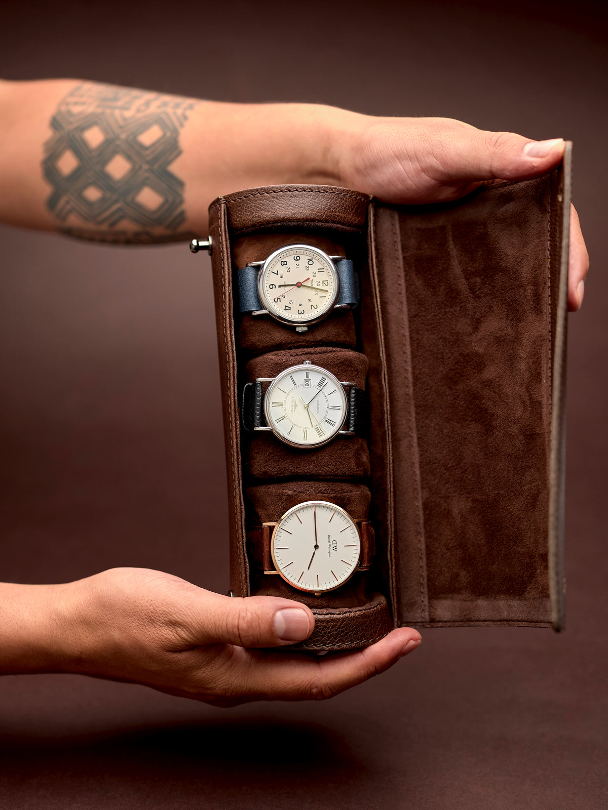 Timex watch display case dark brown