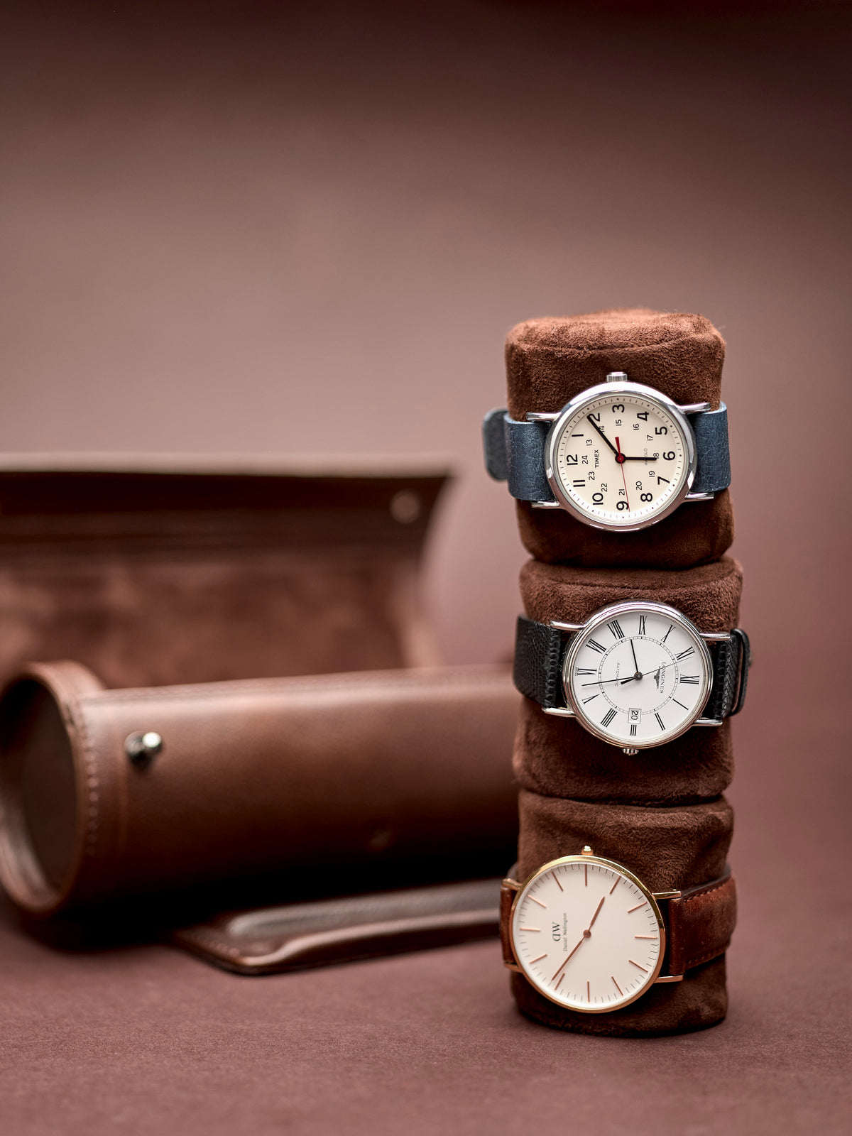 Royce watch roll dark brown