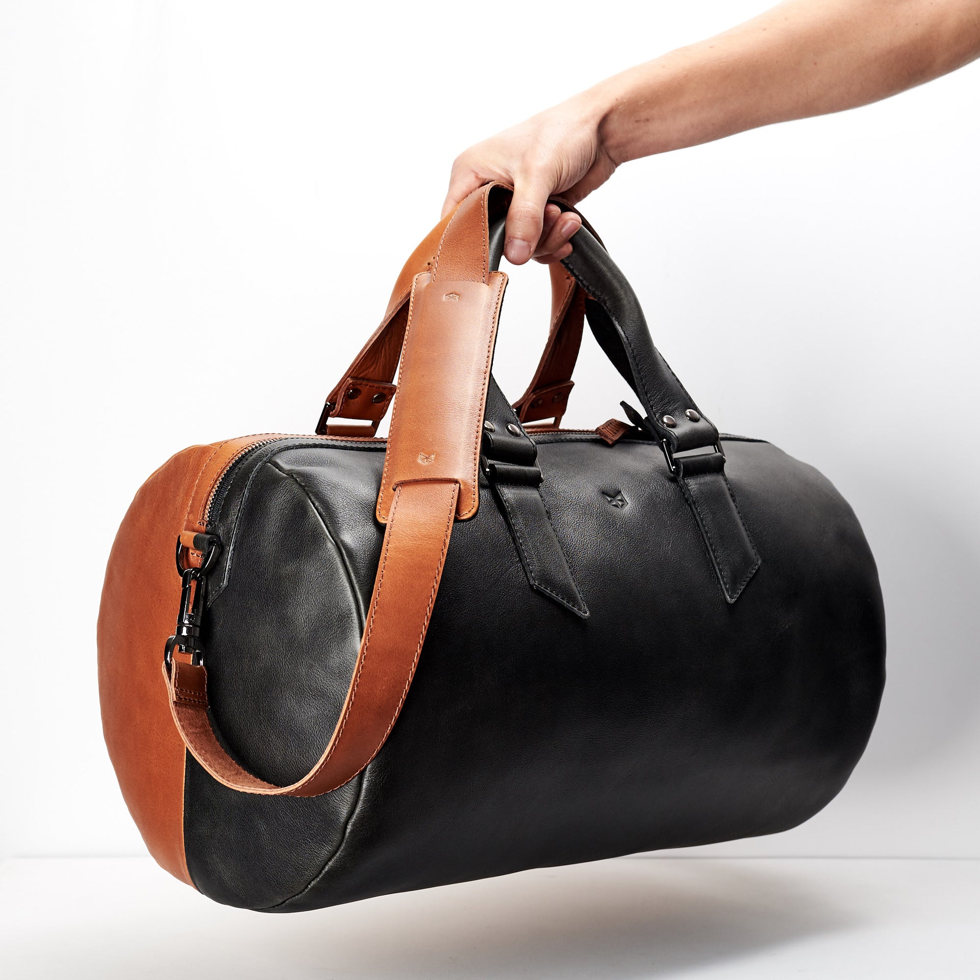 Style. Double color men's duffle bag. Limited edition designer product. Unique weekender for travel. 
