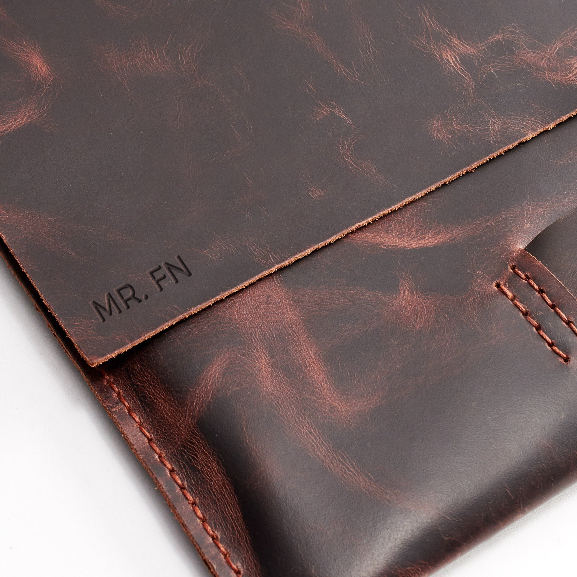 Custom monogram.Red brown leather case for Macbook pro touch bar. Leather mens Apple's laptop sleeve for men