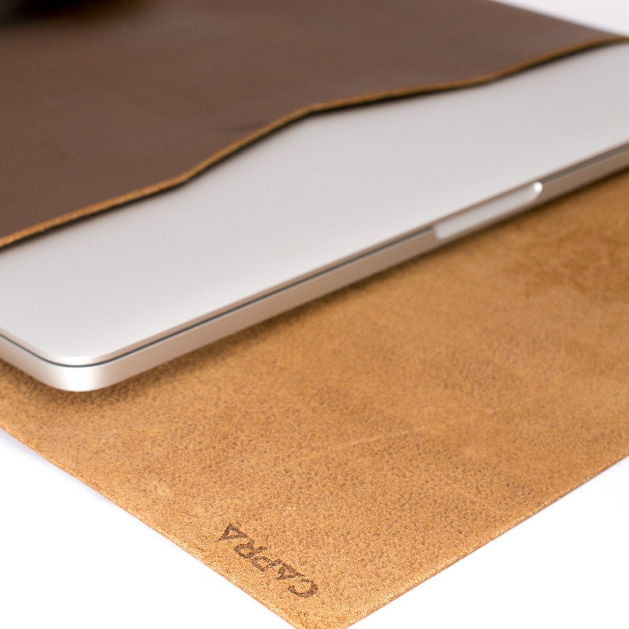 Soft interior. Tan leather Macbook pro touch bar sleeve. Designer unique mens cases. Hand stitched Macbook Pro sleeve