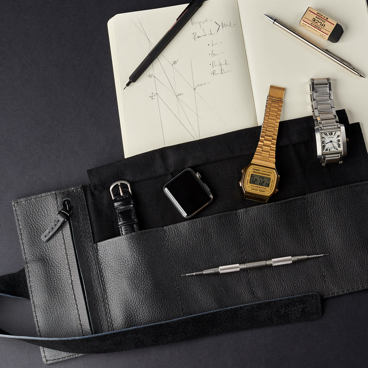 Cartier watches. Watch strap roll black by Capra Leather