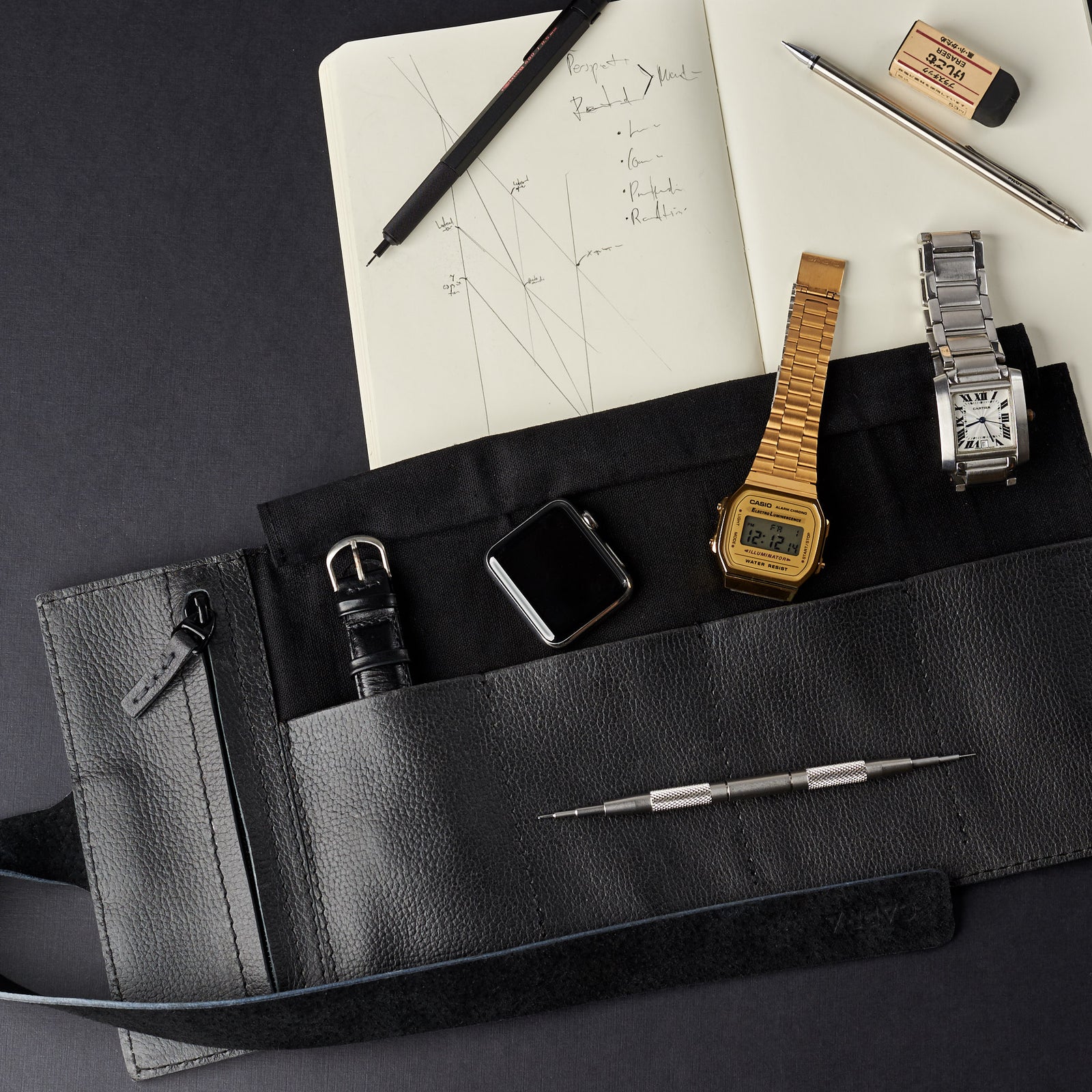 Cartier watches. Watch strap roll black by Capra Leather