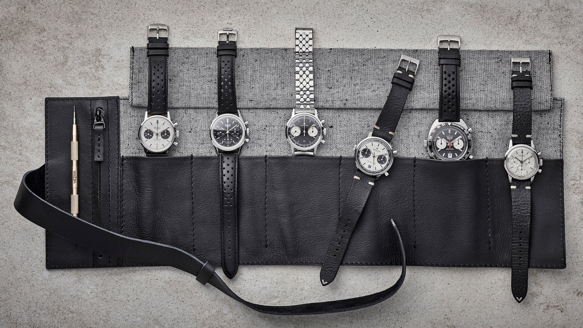 Longines watches. Six watch roll black by Capra Leather