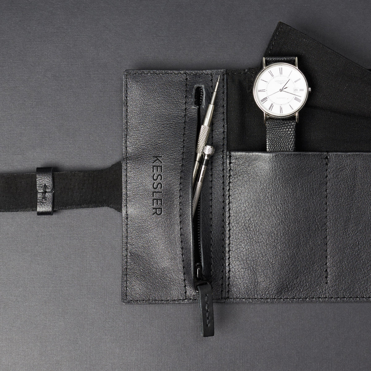 Watch roll leather collector's storage & travel organizer cases black by Capra Leather