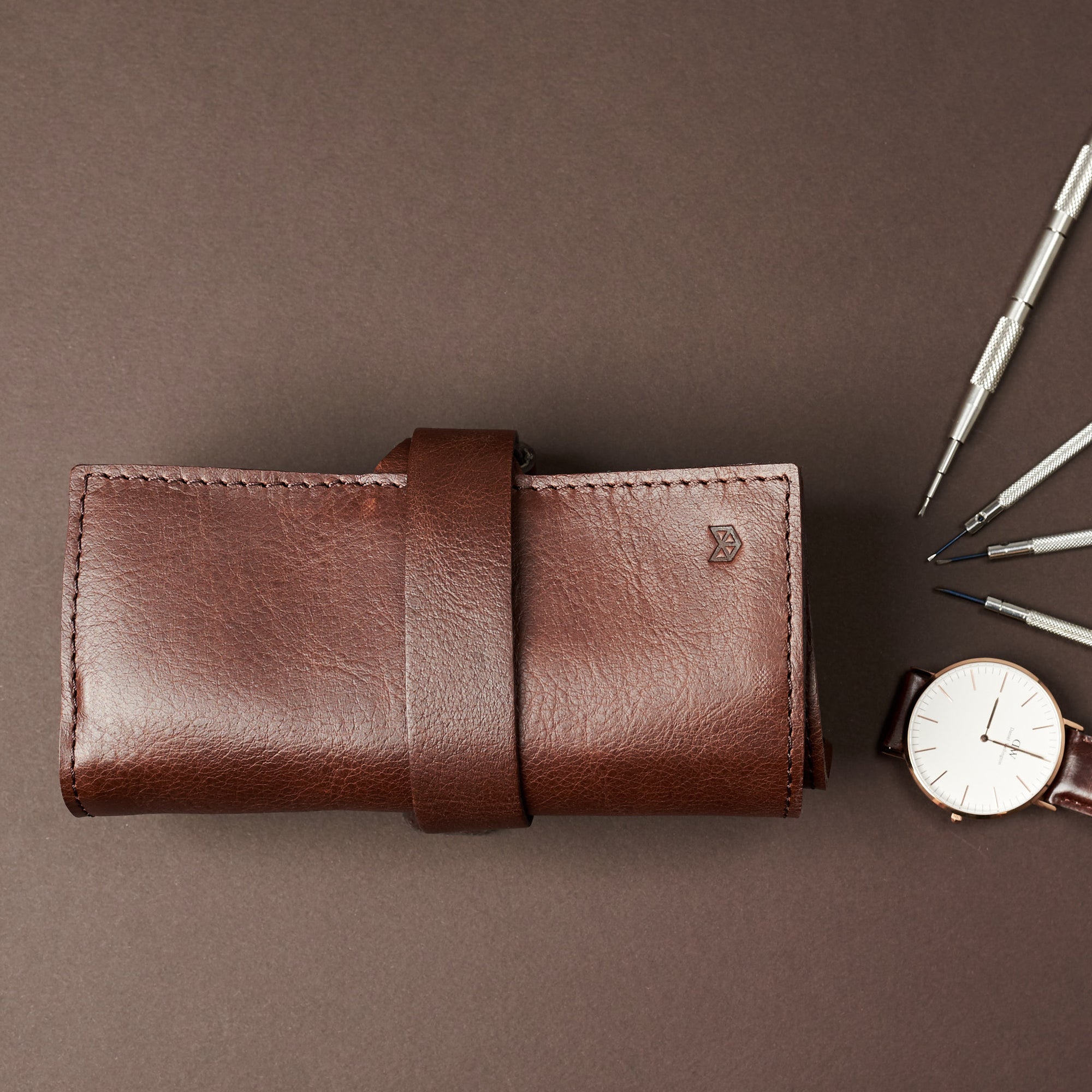 Royce watch roll. Pocket watch pouch brown by Capra Leather