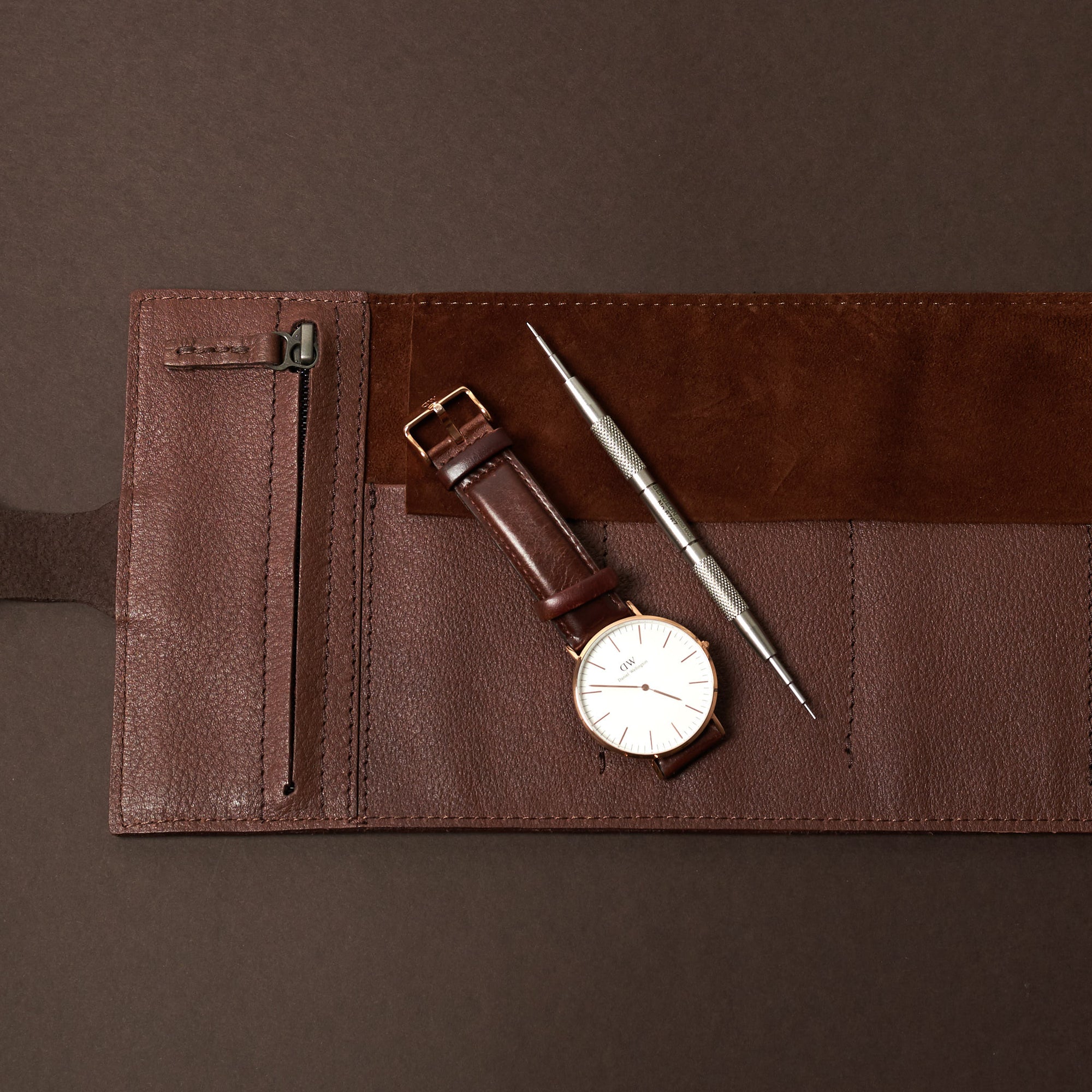 Citizen watch roll case. Watch case pouch brown by Capra Leather