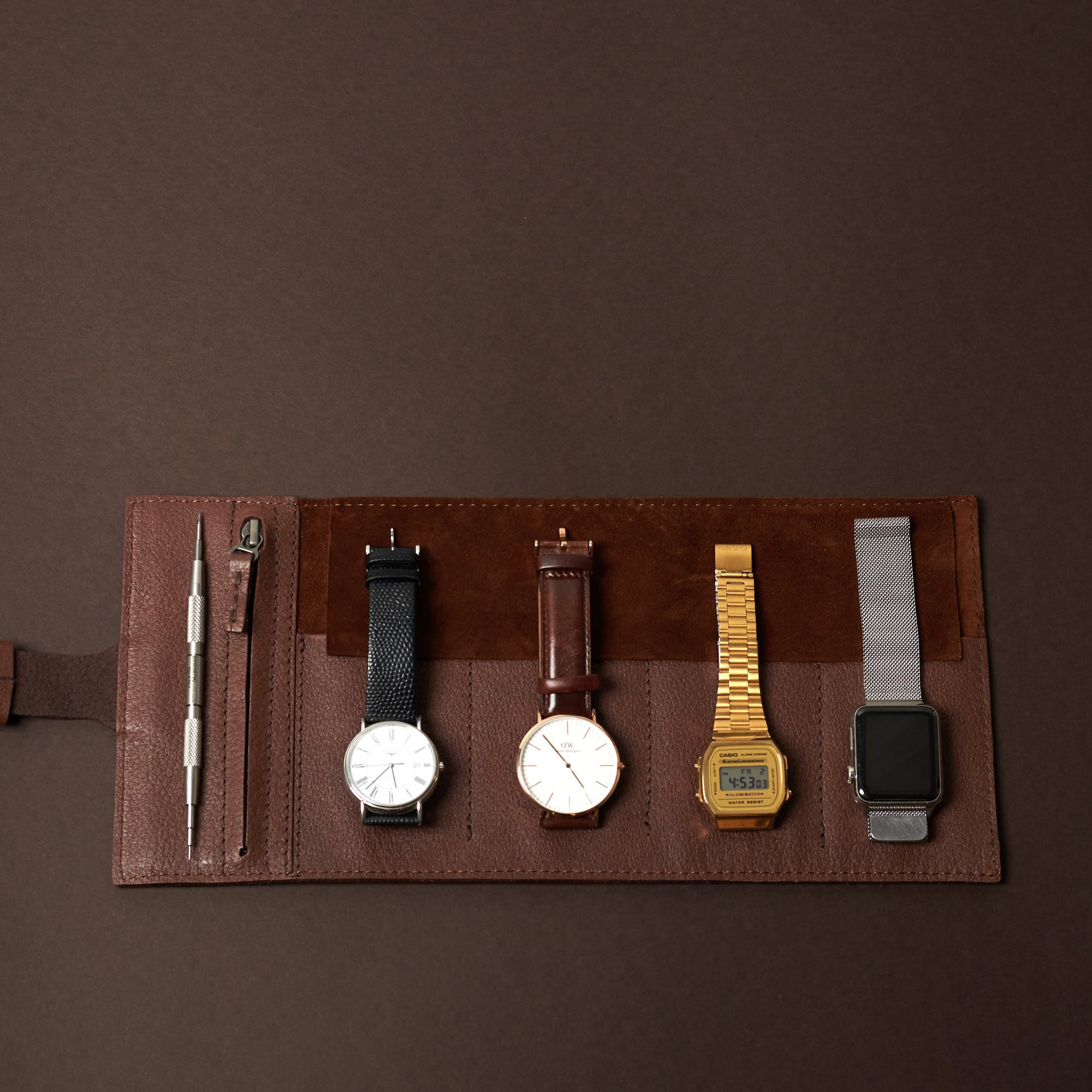 Apple watch case. Leather watch rolls brown by Capra Leather