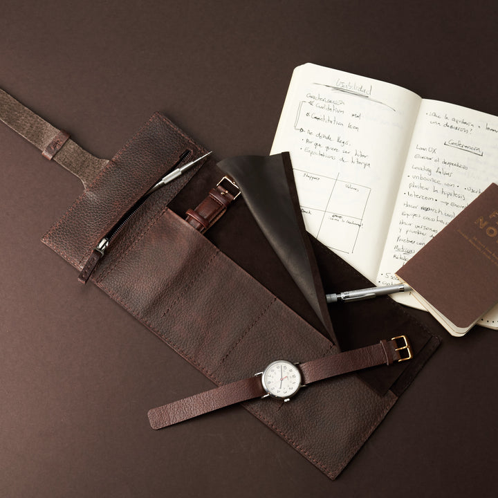 Timex weekender. Watch roll dark brown by Capra Leather
