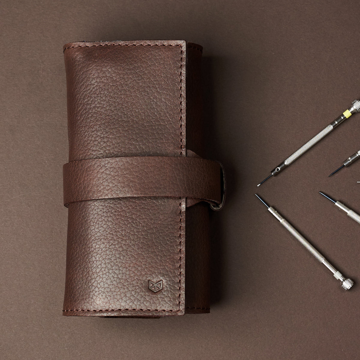 Wolf watch travel roll. Watch pouch travel dark brown by Capra Leather