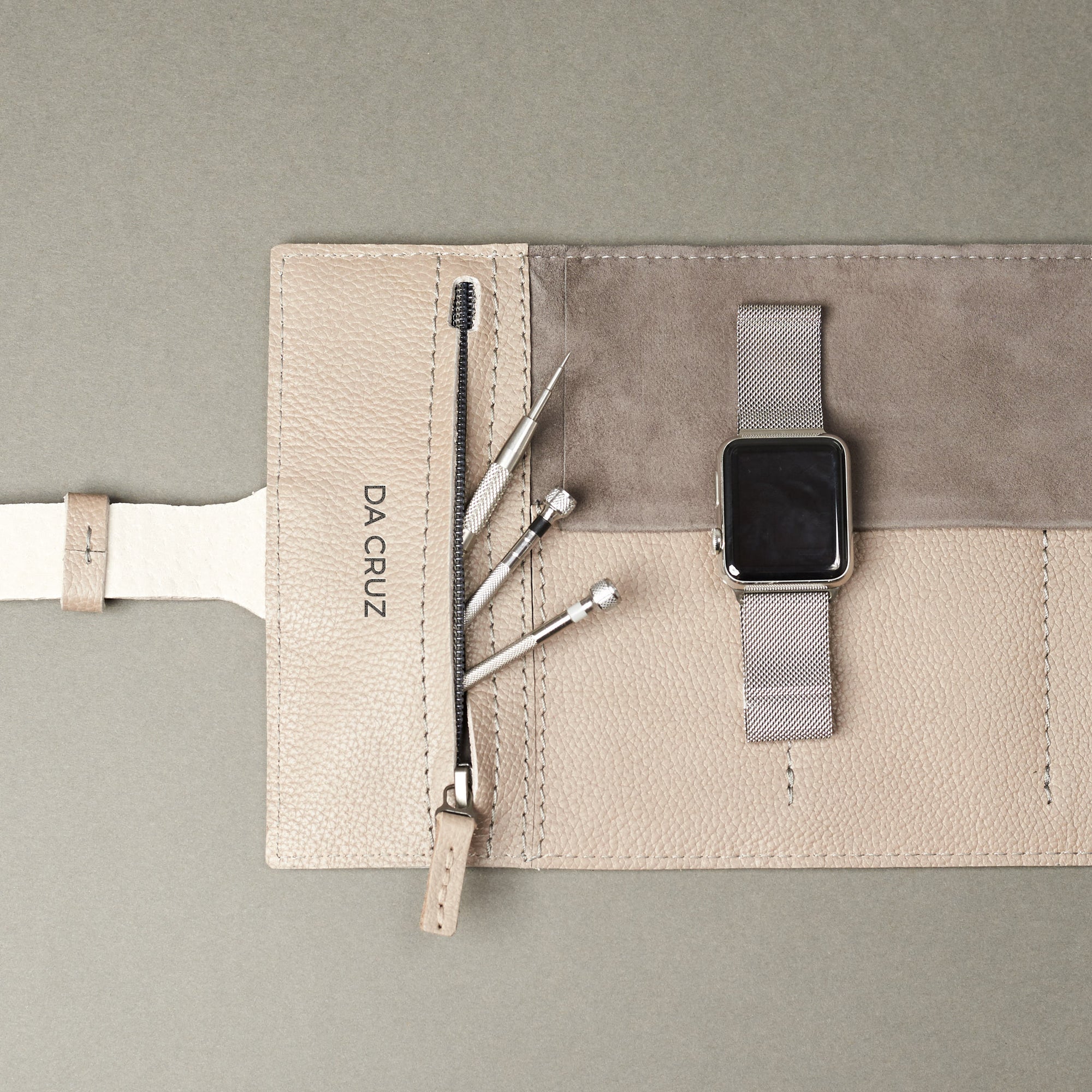Apple watch travel case. Watch pouch grey by Capra Leather