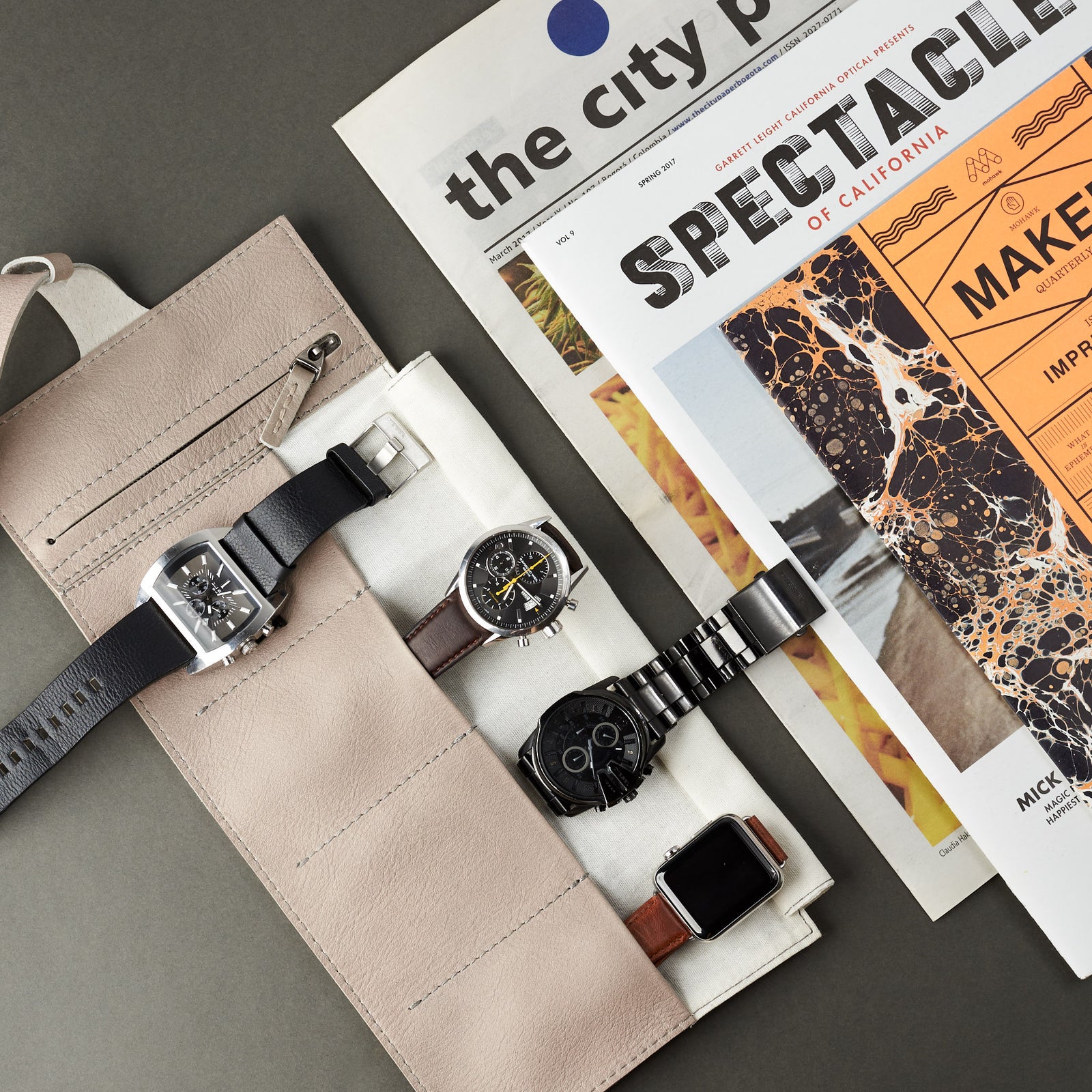 Leather watch roll grey by Capra Leather