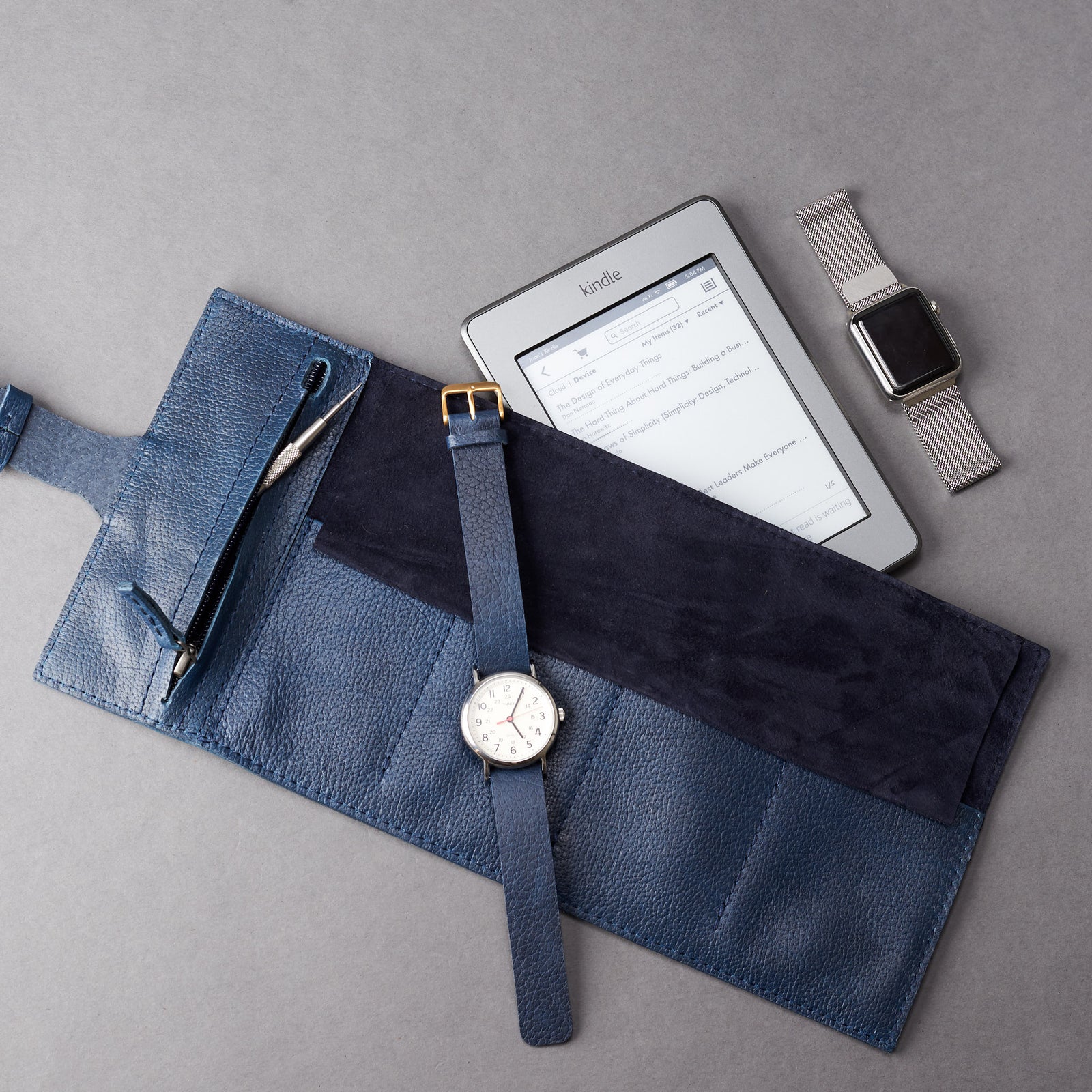 Watch roll travel case navy by Capra Leather