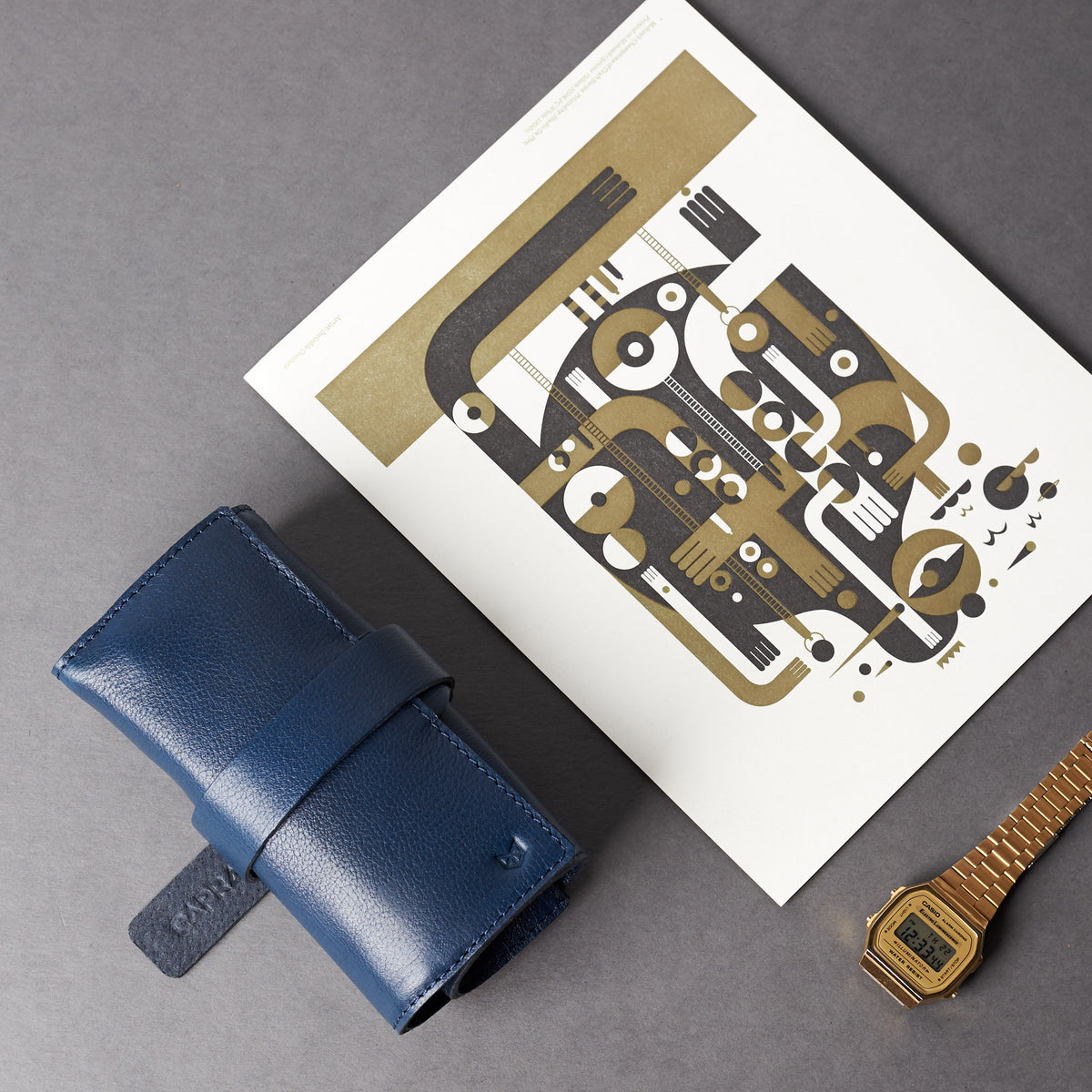 Wolf watch case. Pocket watch pouch navy by Capra Leather