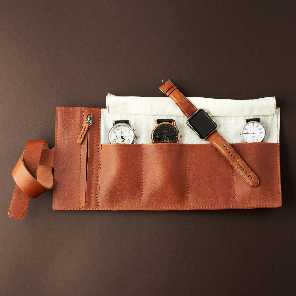 Jbw watch leather case. Travel watch case tan by Capra Leather